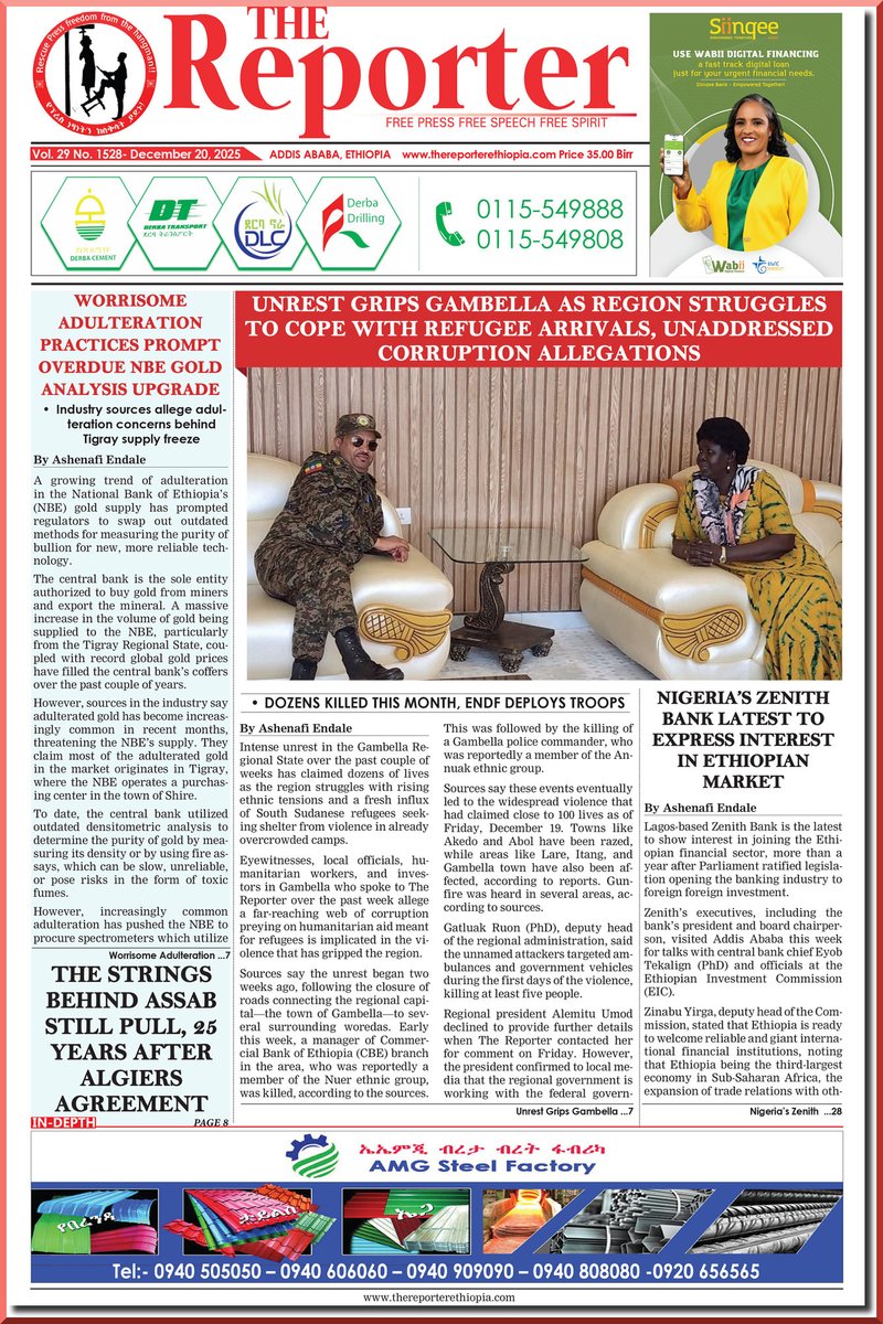 TheReporterET's tweet photo. Unpack the week's most important stories with the latest print edition of The Reporter, now available!
Don't miss out! Grab your copy today.
Prefer to read online? Find the digital edition here: https://t.co/A2PqHvZa7o
#EthiopiaNews #TheReporter #InDepthReporting #WeeklyNews https://t.co/ZkIpcvtCNu