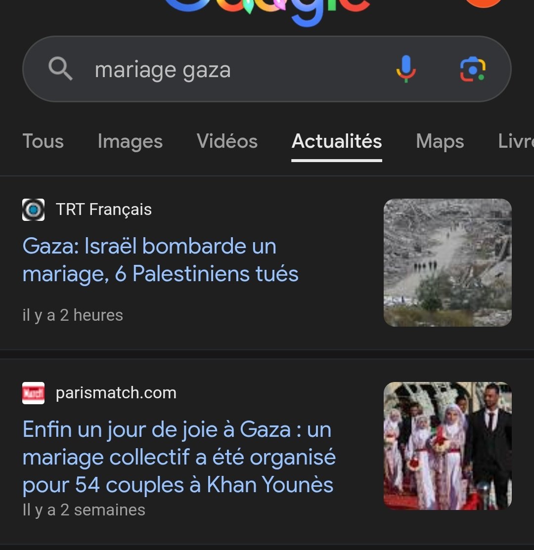 ➡️ Israël a visé un mariage qui se tenait dans une école à Gaza. Et ensuite bloqué les ambulances. 

Les images des corps décharnés sont partout ici dont des corps d'enfants.

Juste avant Noël, nos média français montrent qu'ils sont la saloperie qu'ils sont : Zéro news.