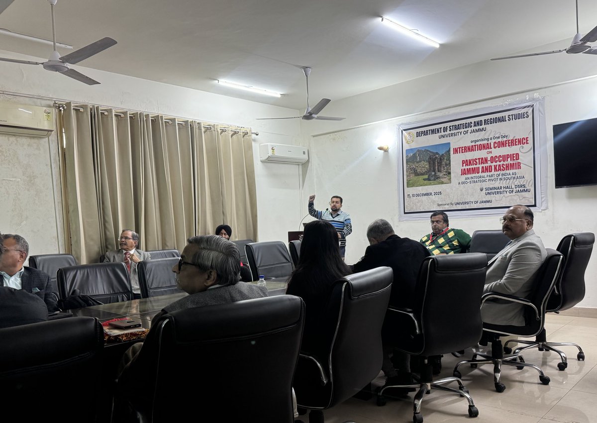 iamcharak's tweet photo. Presented a Research paper in One day International Conference on "Pakistan Occupied Jammu and Kashmir: An Integral Part of India as a Geo-Strategic pivot in South Asia" organised by Department of Strategic and Regional Studies, University of Jammu on 10th of December, 2025.

The paper examine the intersection of continental security challenges and maritime strategy, with a focus on India’s expanding engagement in the Western Indian Ocean. It explored how land-based strategic constraints shape naval outlooks and regional maritime outreach.

The session was chaired by Dr Dipankar Sengupta (@dsen68)  and had many other intellectual papers on theme "Geopolitics and Strategic Landscape of Pakistan Occupied Jammu and Kashmir" presented by eminent scholars and experts, Brig. Brijesh Pandey  (@BPanIndian), Brig. (Dr.) Vijaysagar Dheman (@motivatedvijay1) ,  Dr. Aayushi Ketkar (@AayushiKetkar), Dr. Preeti Sharma (@preetisha1006), Col. Ajay K Raina (@ajaykraina), Brig. Pankaj Chib.