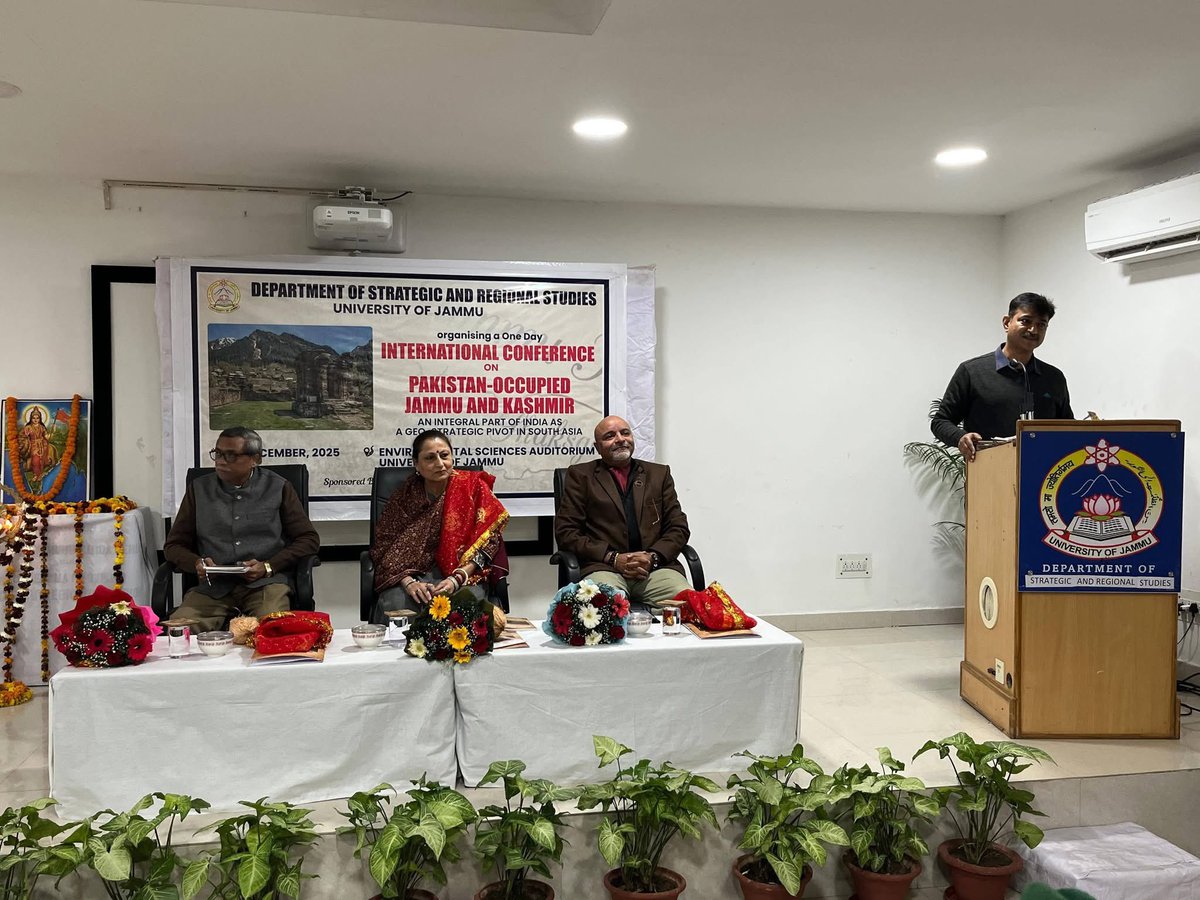 iamcharak's tweet photo. Presented a Research paper in One day International Conference on "Pakistan Occupied Jammu and Kashmir: An Integral Part of India as a Geo-Strategic pivot in South Asia" organised by Department of Strategic and Regional Studies, University of Jammu on 10th of December, 2025.

The paper examine the intersection of continental security challenges and maritime strategy, with a focus on India’s expanding engagement in the Western Indian Ocean. It explored how land-based strategic constraints shape naval outlooks and regional maritime outreach.

The session was chaired by Dr Dipankar Sengupta (@dsen68)  and had many other intellectual papers on theme "Geopolitics and Strategic Landscape of Pakistan Occupied Jammu and Kashmir" presented by eminent scholars and experts, Brig. Brijesh Pandey  (@BPanIndian), Brig. (Dr.) Vijaysagar Dheman (@motivatedvijay1) ,  Dr. Aayushi Ketkar (@AayushiKetkar), Dr. Preeti Sharma (@preetisha1006), Col. Ajay K Raina (@ajaykraina), Brig. Pankaj Chib.