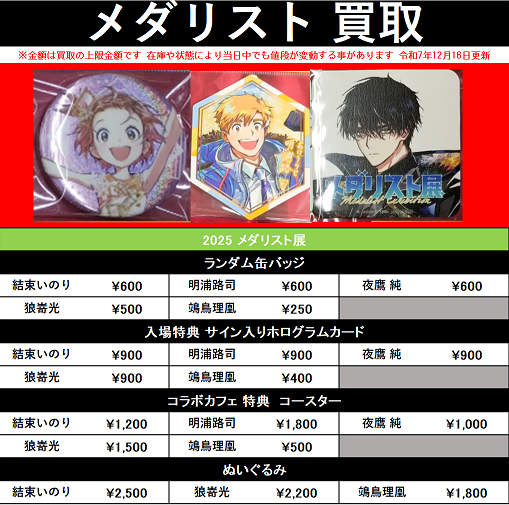 買取情報】 『#メダリスト』 〇2025 メダリスト展 ・ランダム缶バッジ