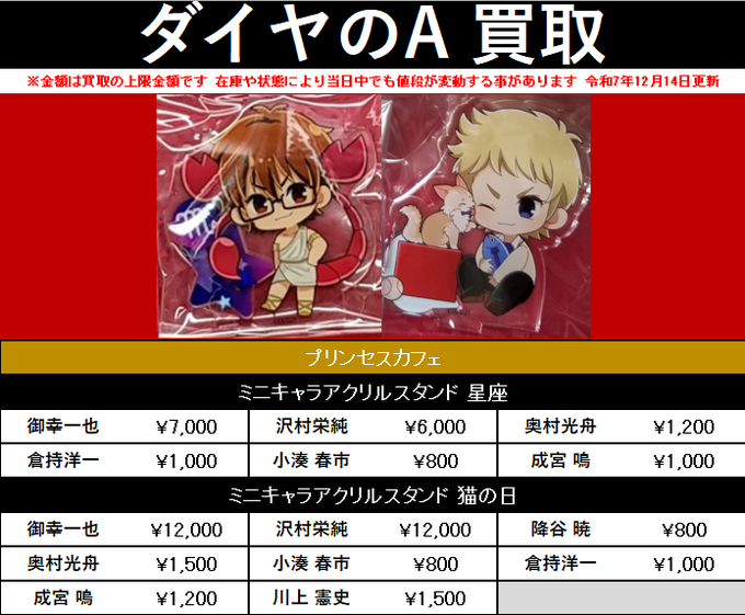 買取情報】 『#ダイヤのA』 ○プリンセスカフェ ・ミニキャラアクリル