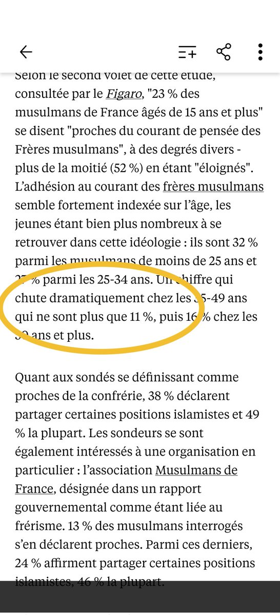 Est-ce que la journaliste qui écrit que le taux d'adhésion à l'idéologie des Frères musulmans "chute dramatiquement" chez les 35-49 ans connaît le sens du mot "dramatiquement"? 
lexpress.fr/societe/religi…