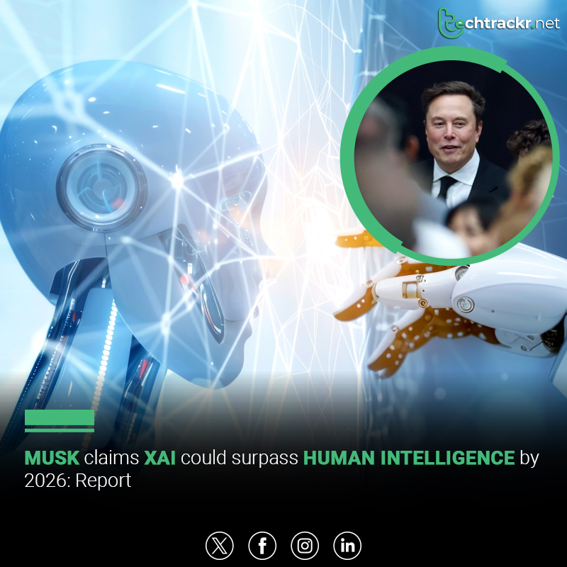 TechTrackr_net's tweet image. Elon Musk says xAI could surpass human intelligence by 2026.

#ElonMusk #xAI #AI #AGI #TechTrackr #TechNews