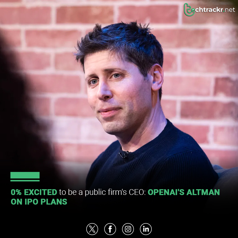 TechTrackr_net's tweet image. Sam Altman is lukewarm on an OpenAI IPO, saying parts excite him but he doesn’t want to be a public CEO.

#SamAltman #OpenAI #IPO #TechTrackr #TechNews