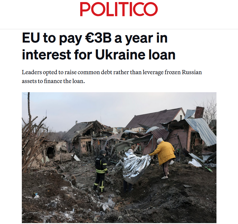 🗞️🇪🇺“EU taxpayers will have to pay €3 billion per year in borrowing costs as part of a plan to raise common debt to finance Ukraine’s defense against Russia, according to senior European Commission officials.” - Politico