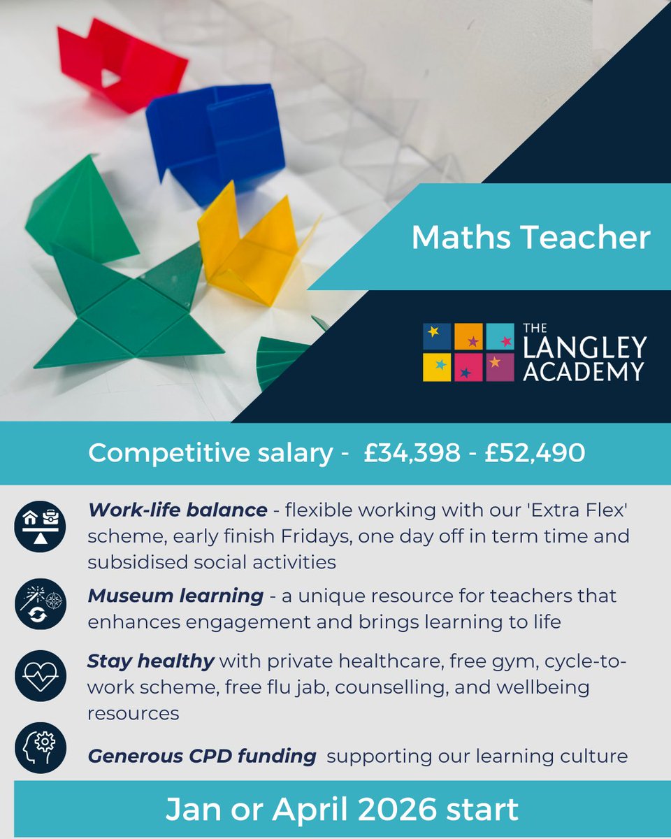 ➗Looking for a Maths department where you can thrive and grow? ➗
Join an energetic successful team teaching KS3–KS5. With great support, exciting departmental initiatives that encourage creativity, collaboration and professional growth.
👉arbibeducationtrust.org/join-us 
#TeachingJobs