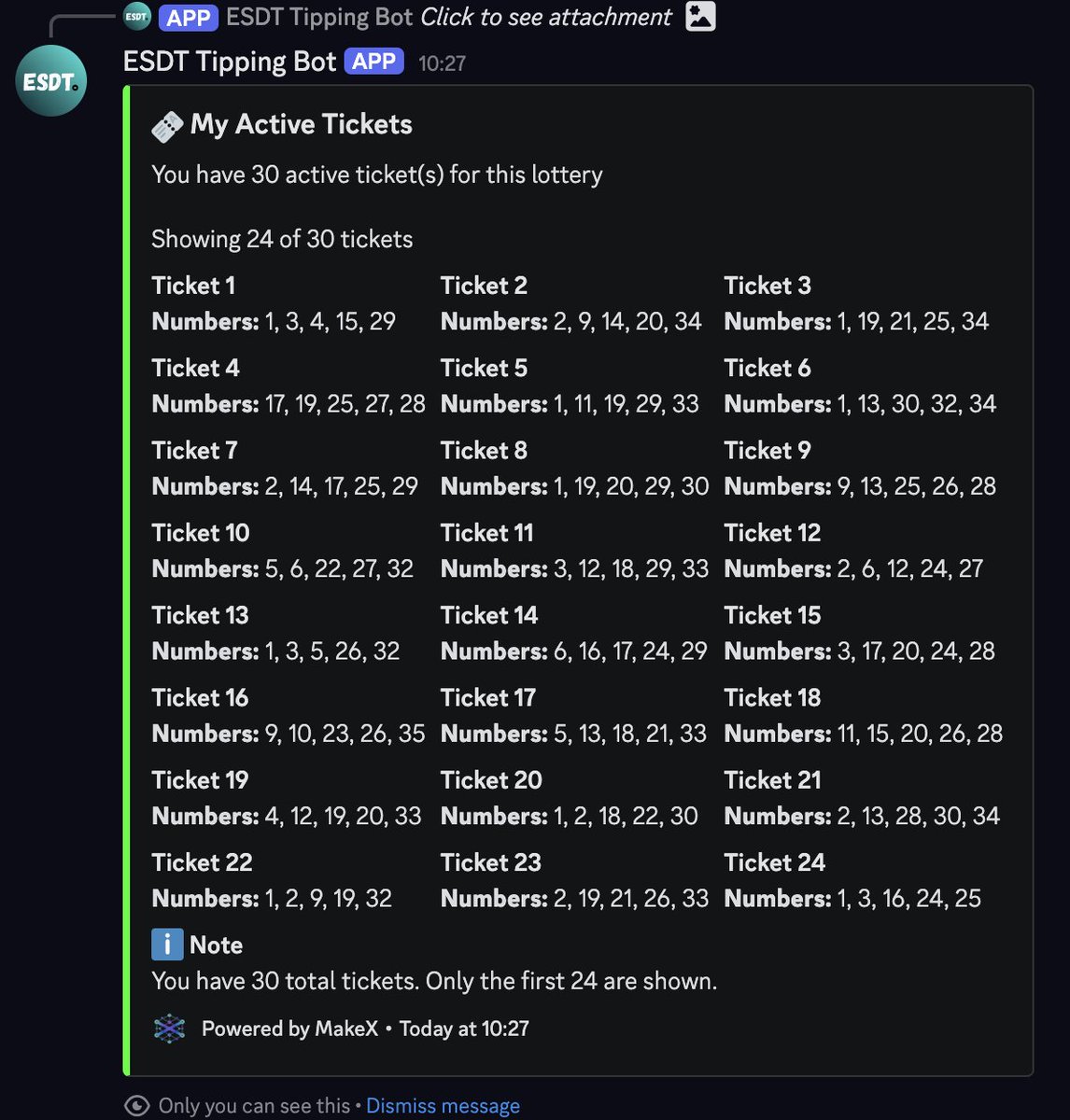 <a href="/ERD4d25d5/">ERD-4d25d5 | MultiversX</a> <a href="/HodlTokenClub/">HODL Token Club | MakeX</a> Purchased 30 tickets so far 
≈ 14 dollars  - peanuts when the prize pool currently is 
= 2100 dollars 

Will be buying more tickets for sure!