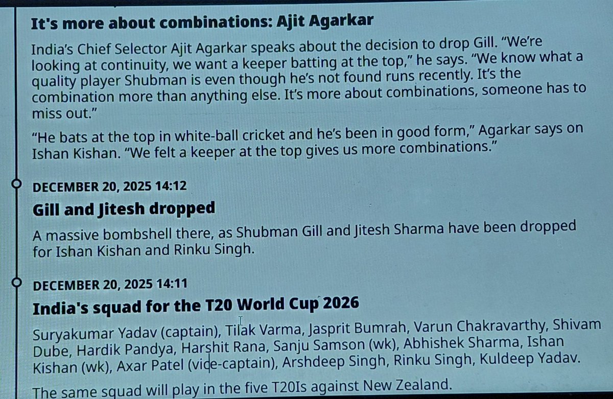 Viraj079's tweet photo. Gill : After a long time, a player was dropped based on form 
 Kishan: who was earlier removed from the team due to disciplinary reasons, was brought back because he performed well 
 Team selection finally makes sense!
#pressconference #T20WorldCup2026 #IndianCricketTeam https://t.co/cnFLVzW3hz