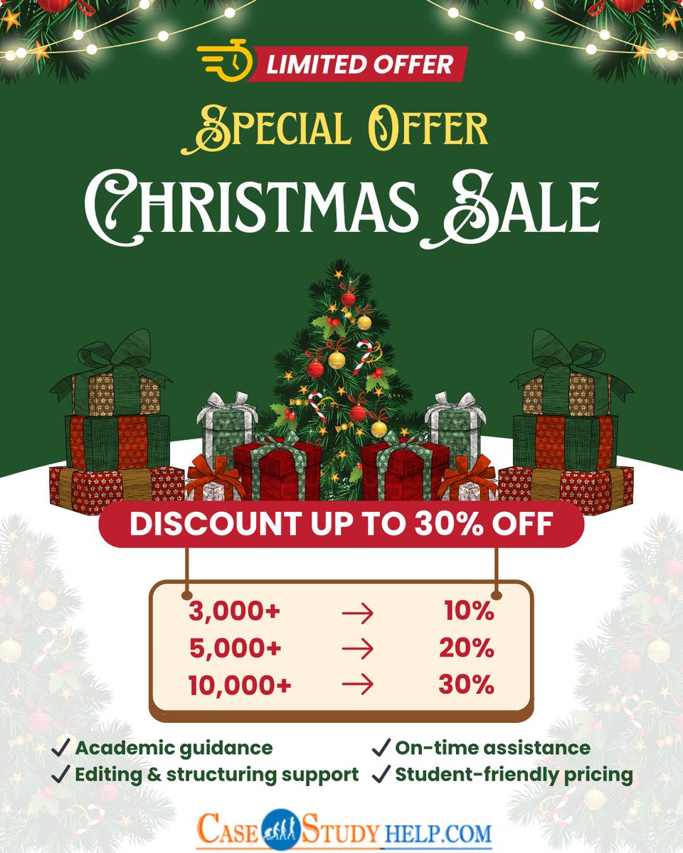 casestudyhelp's tweet image. This Christmas, get professional assignment guidance &amp;amp; editing support at a special discounted price

Visit at: tinyurl.com/auxm3b9z

#ChristmasOffer #StudentSupport #AssignmentHelp #StudySmart #ChristmasDiscount #AcademicSupport #StudentLife #HolidaySavings #casestudyhelp