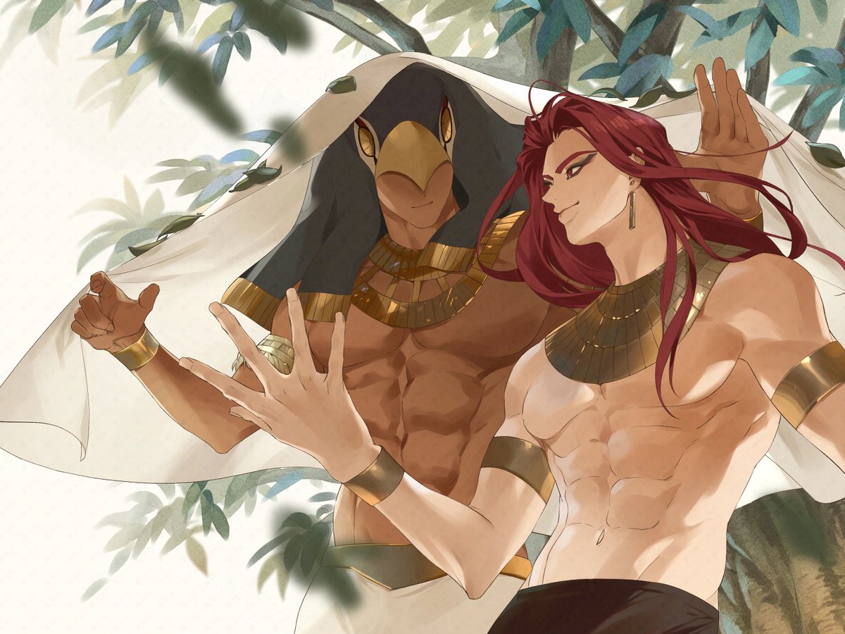 これを描いてた当初はs2の初期で　セトがホルスに警戒心を持ってた時期だから　ホルスに微笑むセトは解釈違いだと思いながら描いてた　今は本家がこんな感じだから　心がようやく追いついた気がする