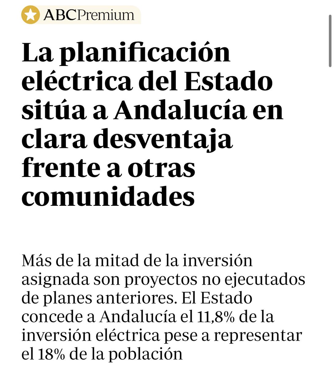 Andalucía tiene capacidad para liderar la transición energética en España. 

Sin embargo, la planificación eléctrica del Estado frena nuestro desarrollo: solo el 11,8% de la inversión para una comunidad que representa el 18% de la población.

abc.es/espana/andaluc…