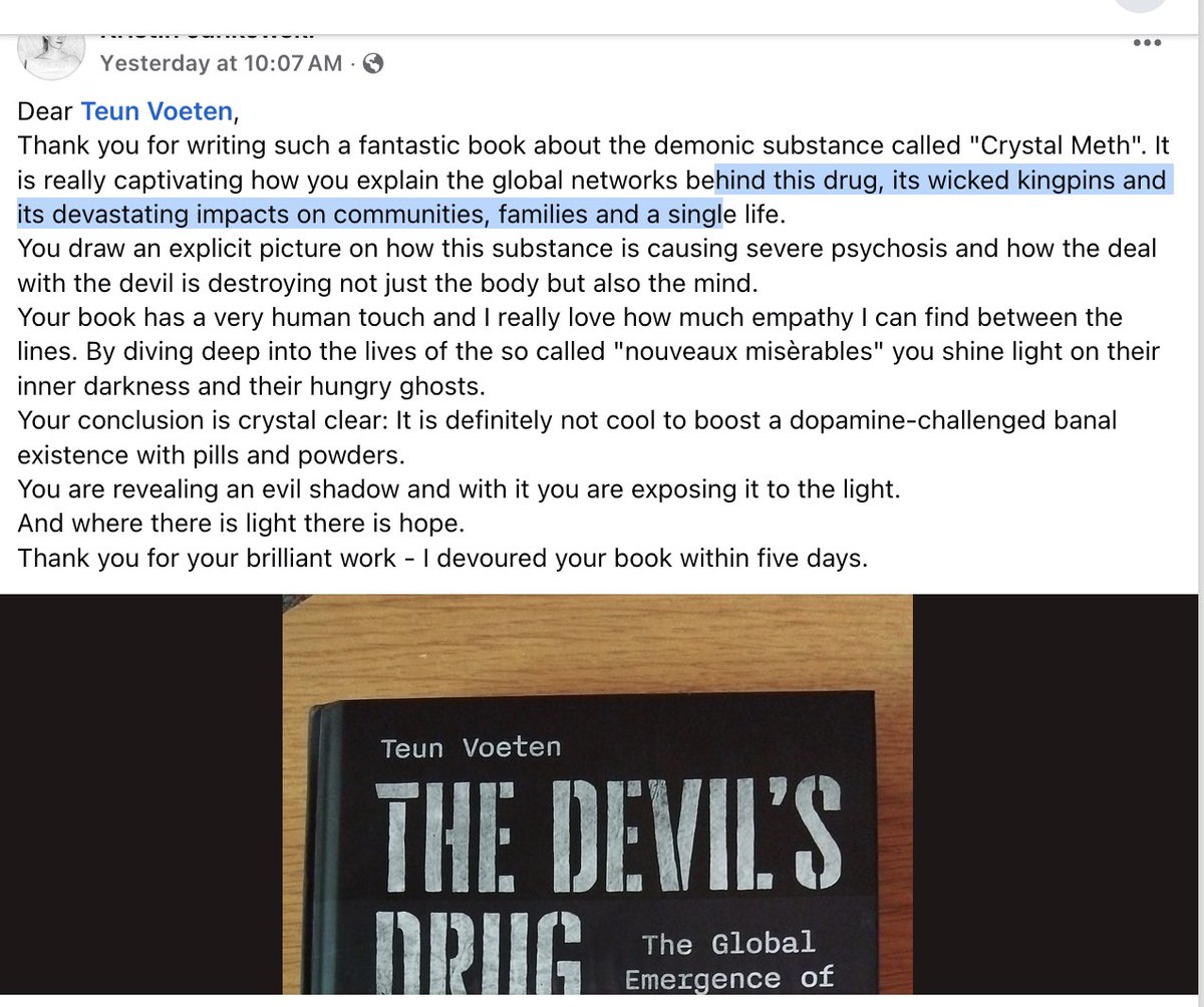 teunvoeten's tweet photo. Very honored to get such a nice and honest review by someone who devoured  my #CrystalMeth book.

btw - the ideal #XmasPresent for folks working in #addiction / #homeless related issues

or people who cope with #SubstanceAbuse and their loved ones... https://t.co/mdruKA4cVv