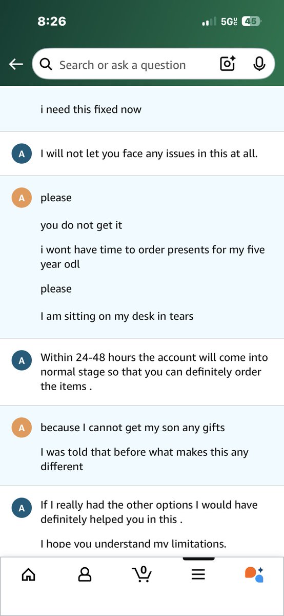LittleTeddy86's tweet photo. Only five days until Christmas, and all I’m asking is for Amazon to keep their promise and lift the restrictions on my account so I can use my gift card. I just want to put something under the tree for my five-year-old son. Please, follow through on what you said you would do. https://t.co/Sd65VJh5aP