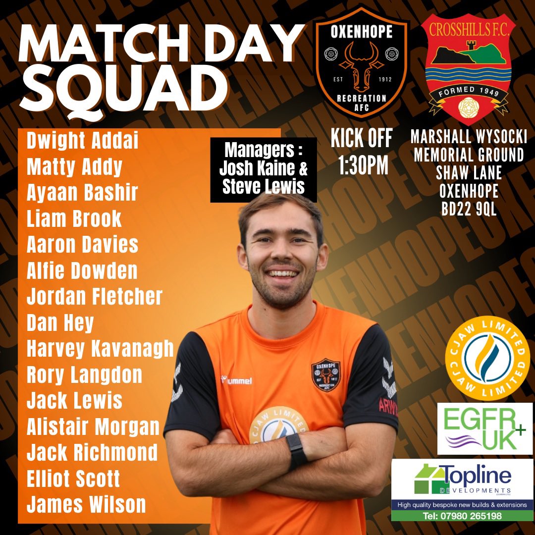 𝗠𝗔𝗧𝗖𝗛 𝗗𝗔𝗬 | We are good to go up at Oxenhope this afternoon 👏🏼 We welcome Crosshills FC to the Marshall Wysocki Memorial Ground for our Keighley Cup fixture.

⚽️ KO 1:30pm
📍 Marshall Wysocki Memorial Ground, BD22 9QL
☕️ Refreshments available from our clubhouse