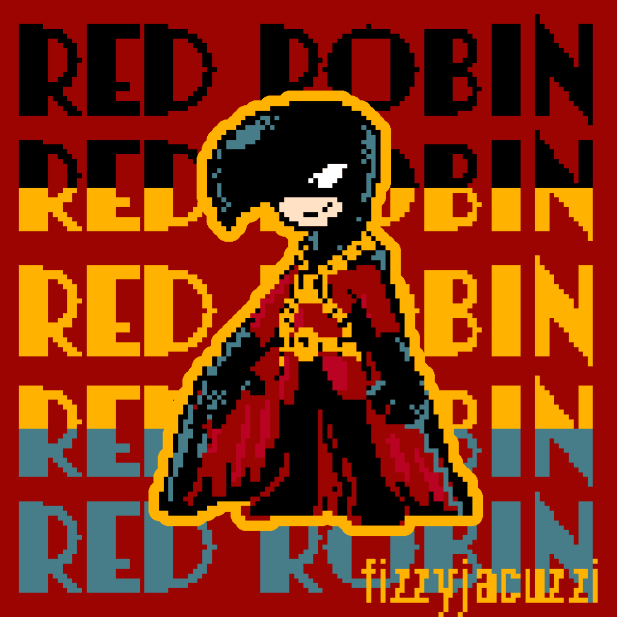 fizzyjacuzzi's tweet photo. pixel art-ed juni ba's red robin 🐦‍⬛ #TimDrake https://t.co/45nCaK22Sr