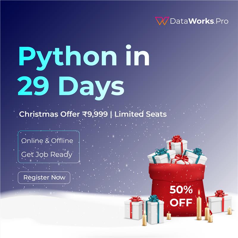 dataworks27's tweet image. 🎄 Christmas Special 🎁
Python in 29 Days at just ₹9,999 🚀
Online &amp;amp; Offline | Limited Seats

#PythonIn29Days #ChristmasOffer #LearnPython #PythonTraining #DataWorksPro #ITCourses #CodingJourney #Freshers #CareerBoost