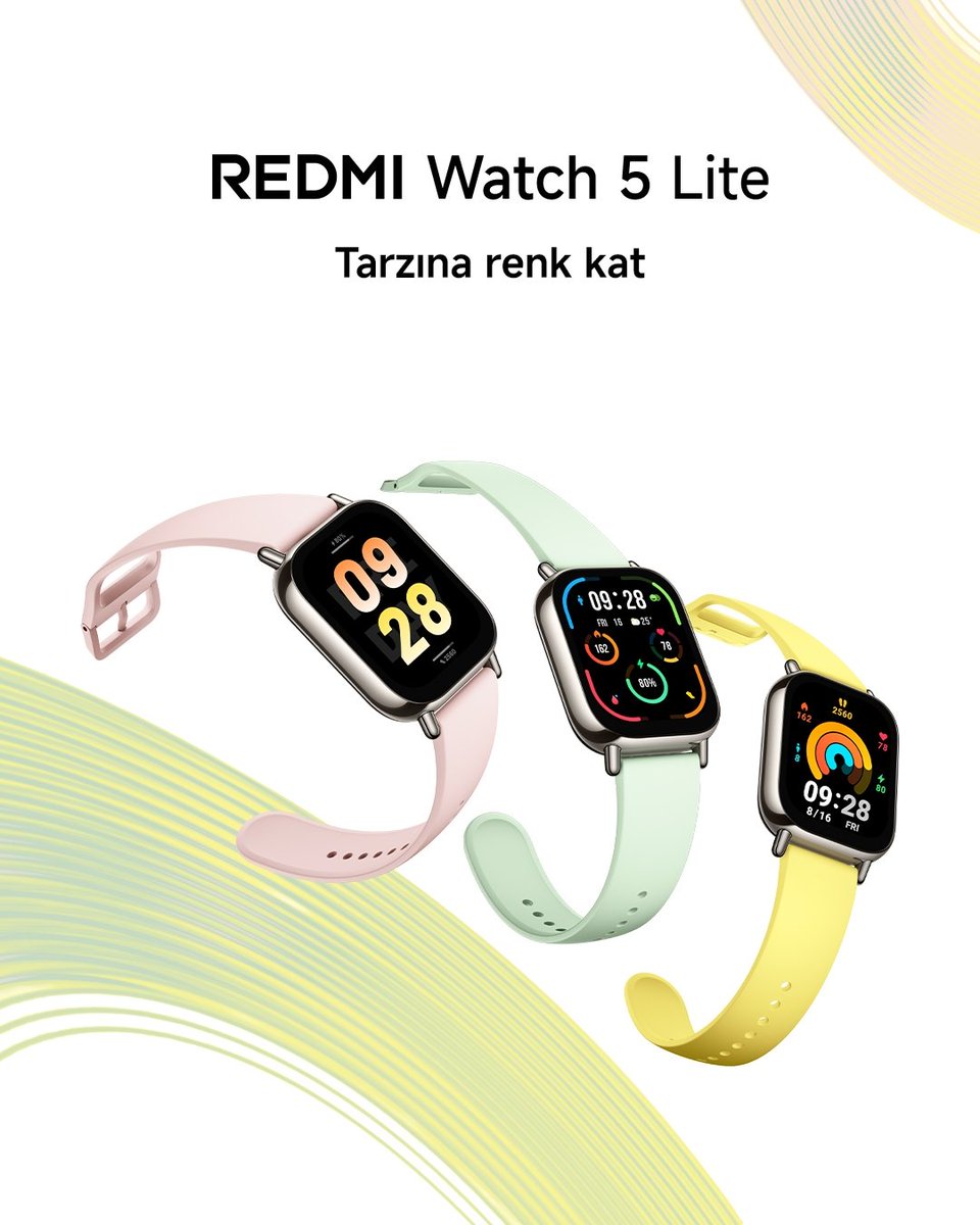 XiaomiTurkiye's tweet photo. #RedmiWatch5Lite ile tarzına renk, hayatına hareket kat! https://t.co/uxXKBpQtoo