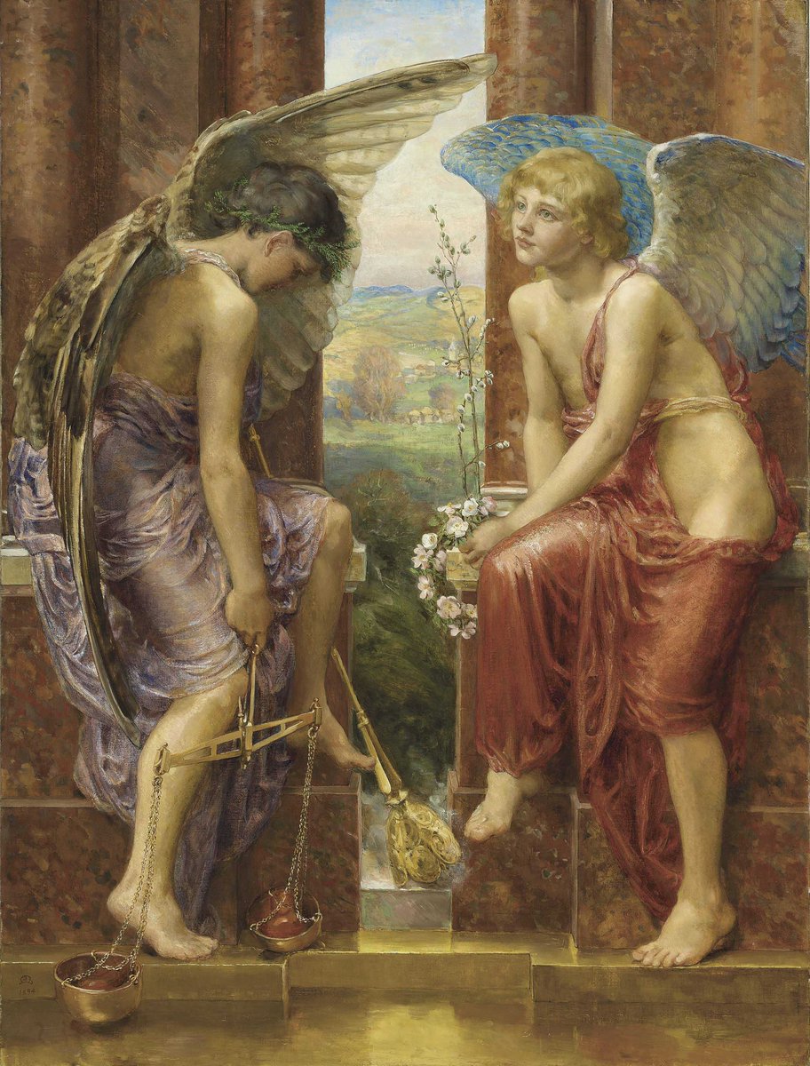An Angelic Advent and Anna Lea Merritt, day twenty #ArtistAdventcalendar

At Heaven’s gate are two angels – one carrying a scale to weigh the soul, and the other holding a crown of roses to welcome accepted souls. 

🖼️ ‘The watchers of the straight gate’, Anna Lea Merritt, 1894.