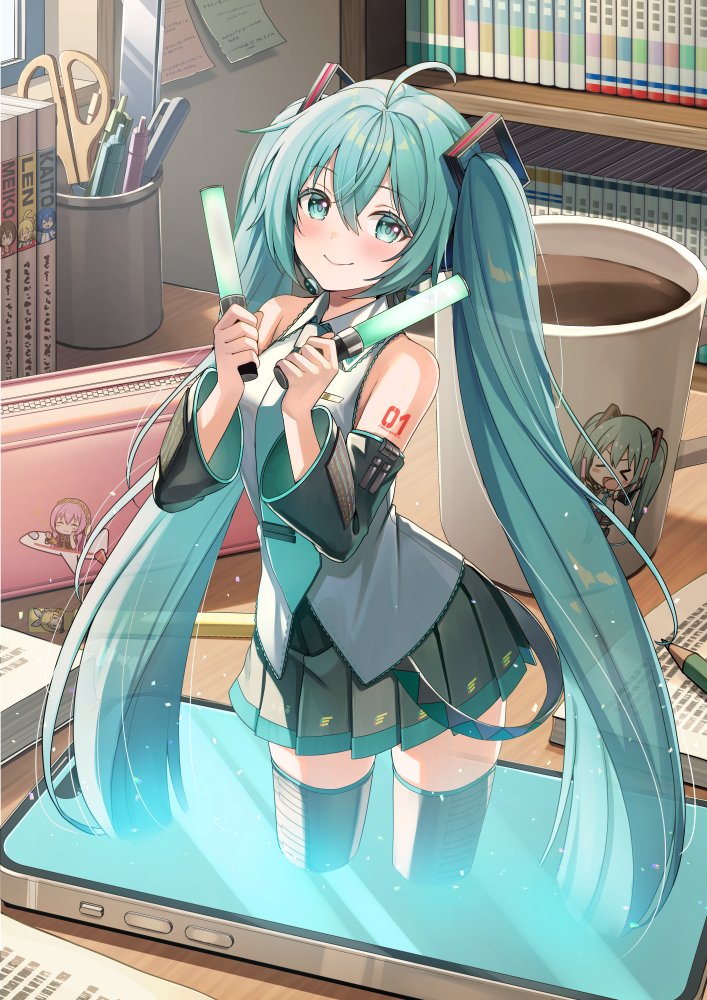 korokoroudon's tweet photo. 勉強してたら応援してくれる初音ミク https://t.co/9FvxcA0f4t