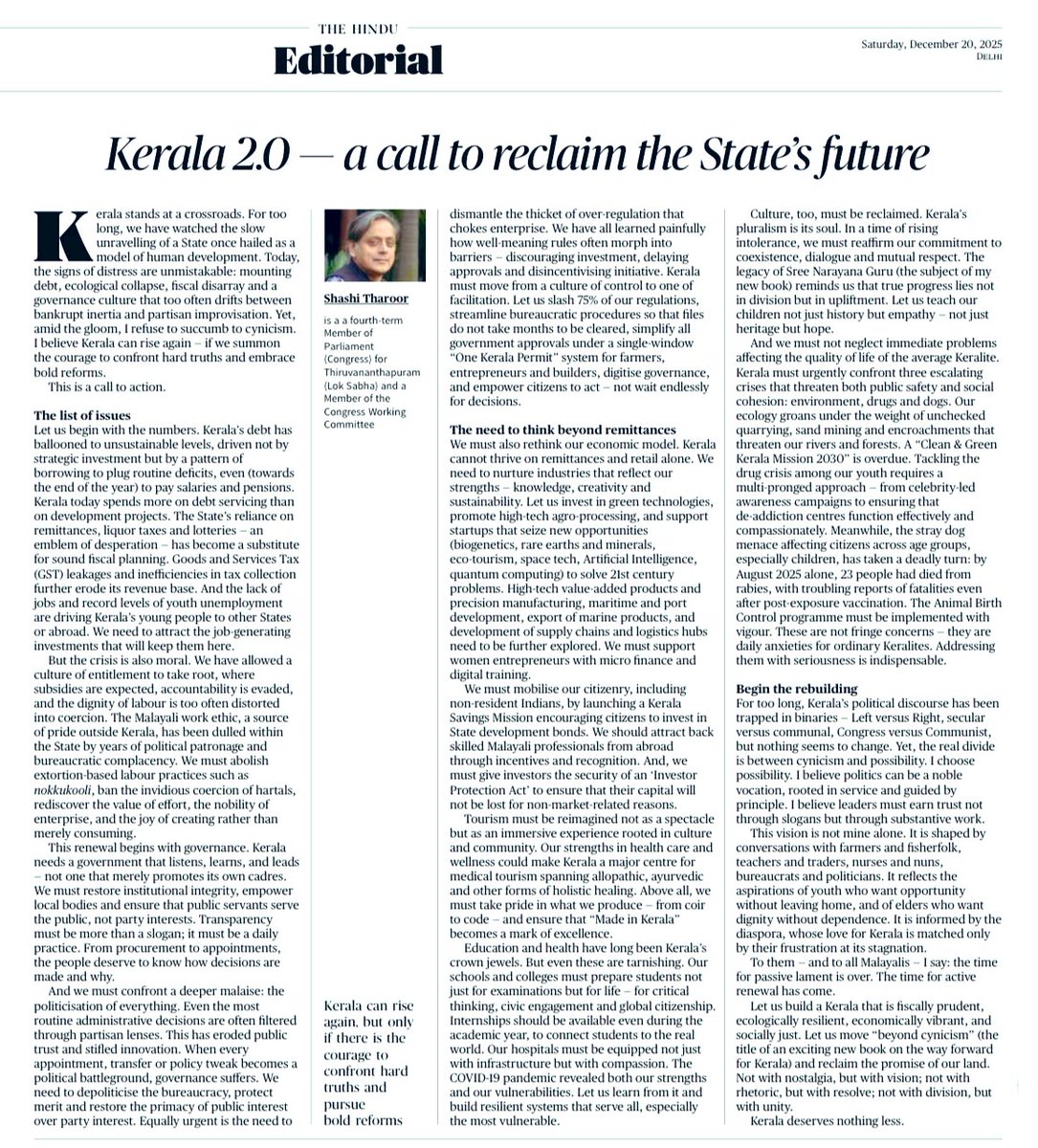 My column in <a href="/the_hindu/">The Hindu</a> today is a call for action.

Kerala is in need of change. It is time for us to think boldly and imaginatively about the way out of the doldrums the state is now mired in. 

The future is now. It is time for us to seize it. #Kerala2026