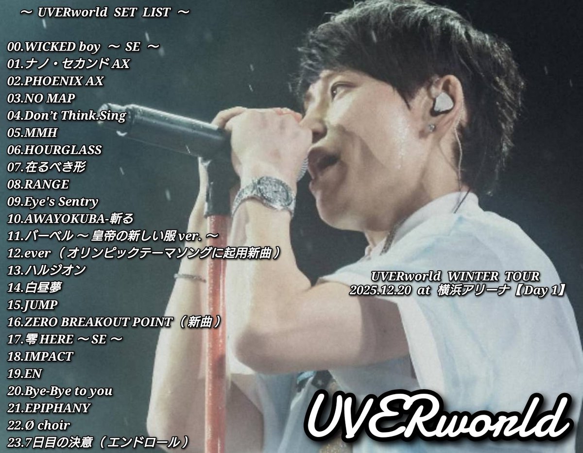 セトリ】 UVERworld WINTER TOUR 2025.12.20 at 横浜アリーナ【Day1