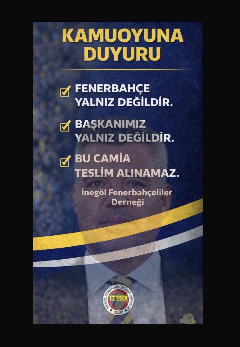 KAMUOYUNA DUYURU

Fenerbahçe, tarihi boyunca ne zaman baskı altına alınmak istenmişse, ne zaman yalnızlaştırılmaya çalışılmışsa; o günler, camiamızın daha da kenetlendiği, iradesini daha gür ortaya koyduğu günler olmuştur.

Bugün yaşanan süreci bu tarihsel hafızadan ayrı
