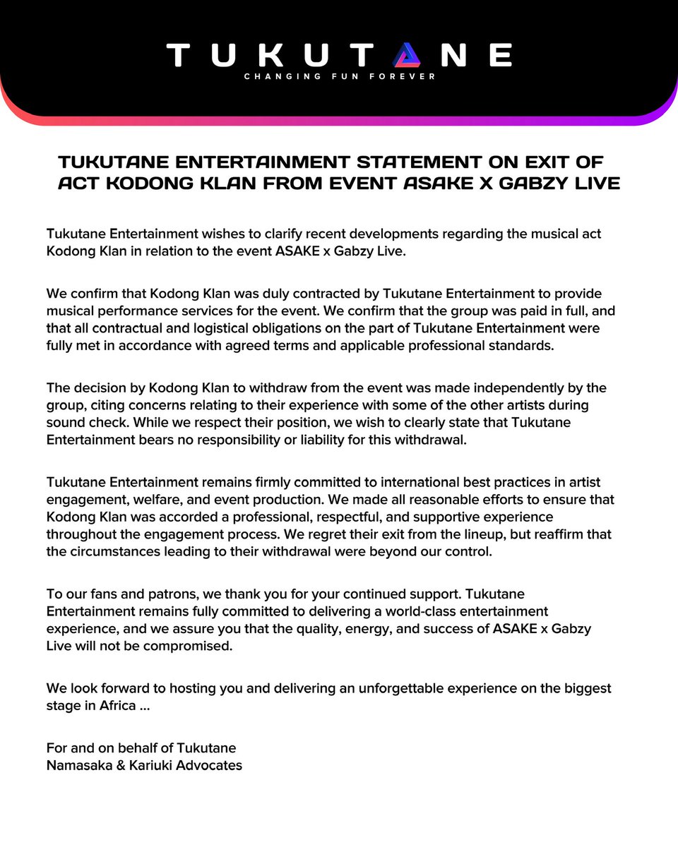 We are fully committed to building the biggest stage in Africa

The show goes on, the energy stays high, and nothing can stop reggae 

Tukutane Nyayo 🤞🏾💙
