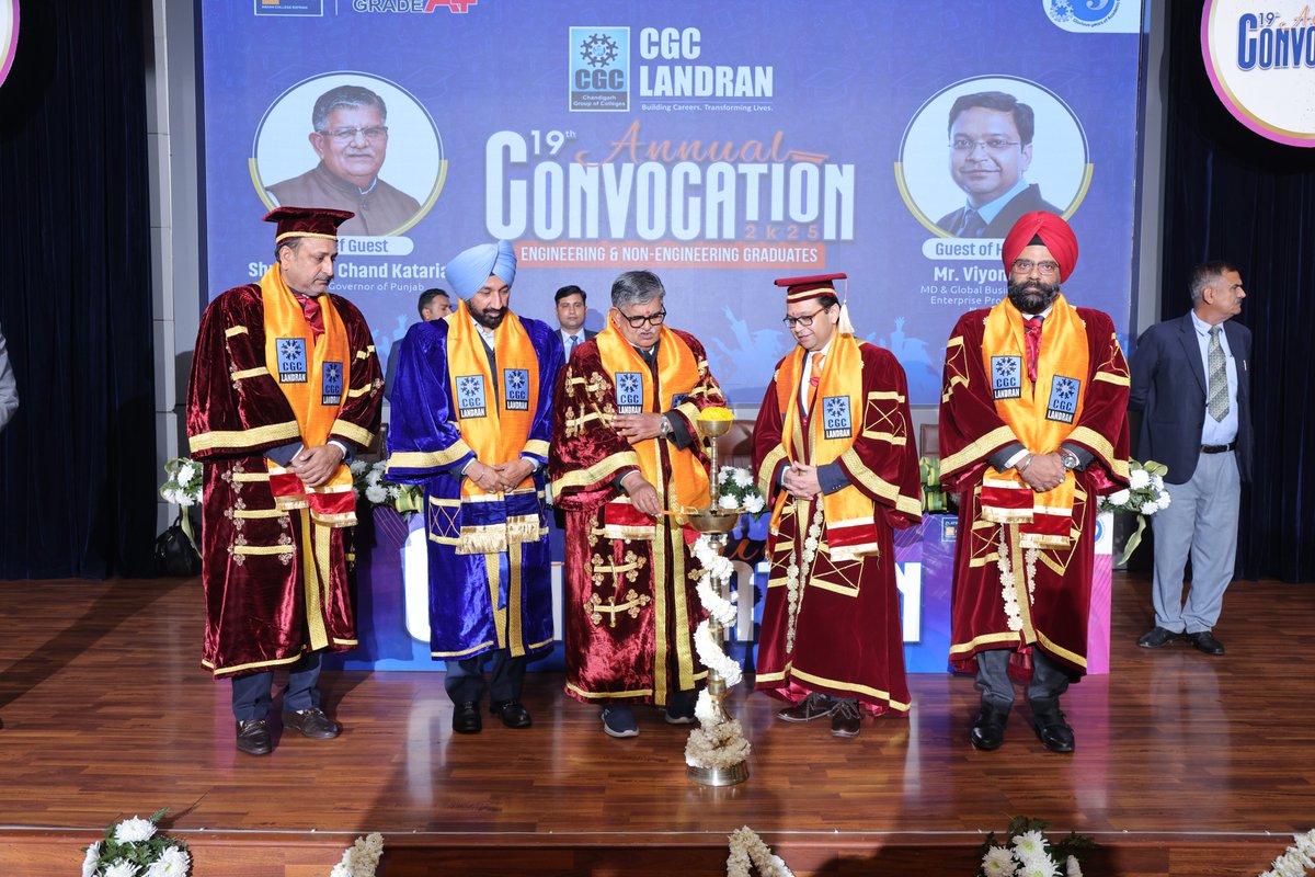 CGCPunjab's tweet photo. A proud moment at the 19th Convocation of CGC Landran!

Honored by the presence of Shri Gulab Chand Kataria, Mr. Viyom Jain, and S. Satnam Singh Sandhu, whose inspiring words motivated our graduates to dream big and lead with purpose.

#CGCLandran #19thConvocation #ProudMoment https://t.co/LkPKrydnhl