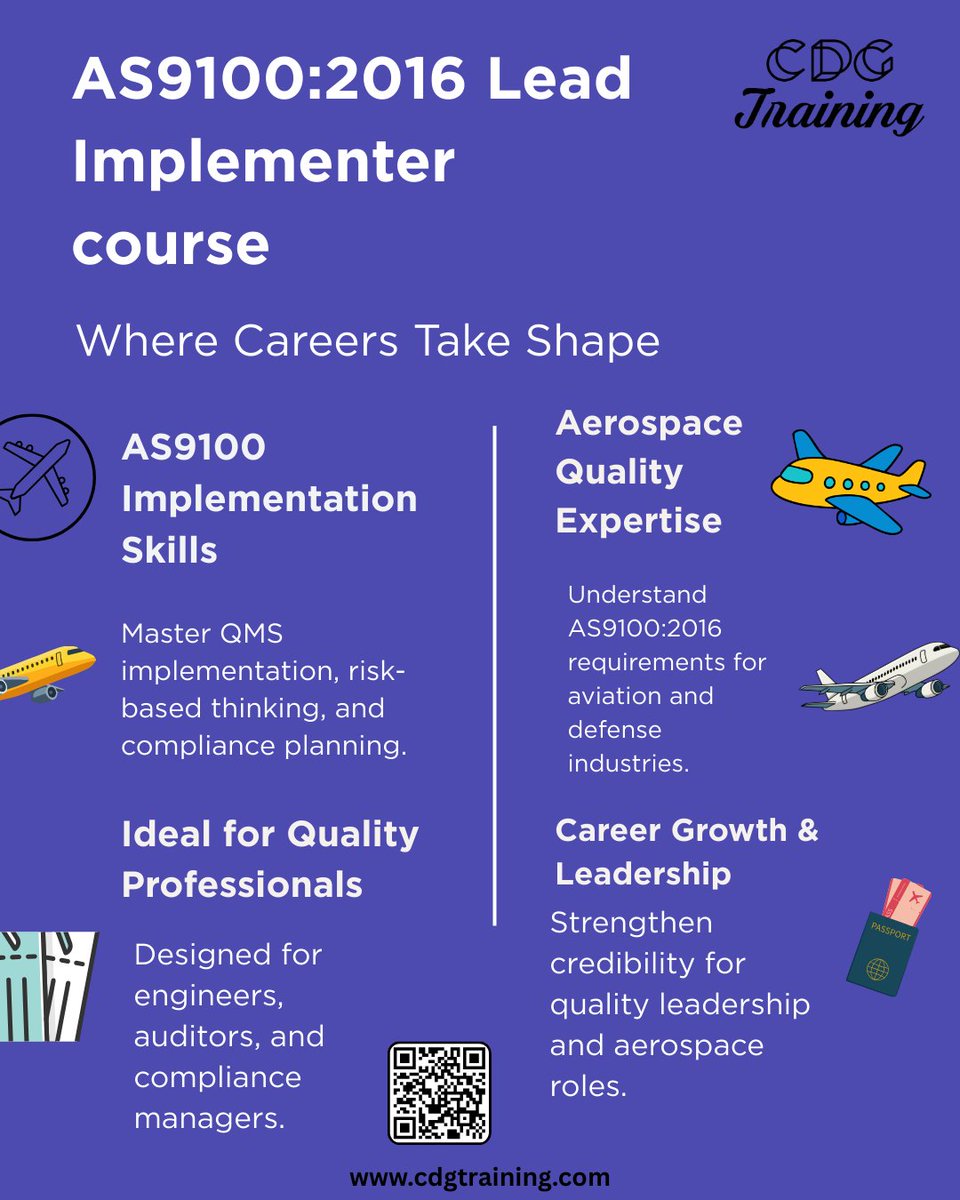 cdgtrainings's tweet image. The AS9100:2016 Lead Implementer course

Course link: cdgtraining.com/courses/AS9100…

 #as9100leadimplementer #aerospacequality #aviationquality #as9100d #qualitymanagementsystem #aerospacecompliance #iso9001aerospace #qualityassurance #processimprovement #aerospaceindustry