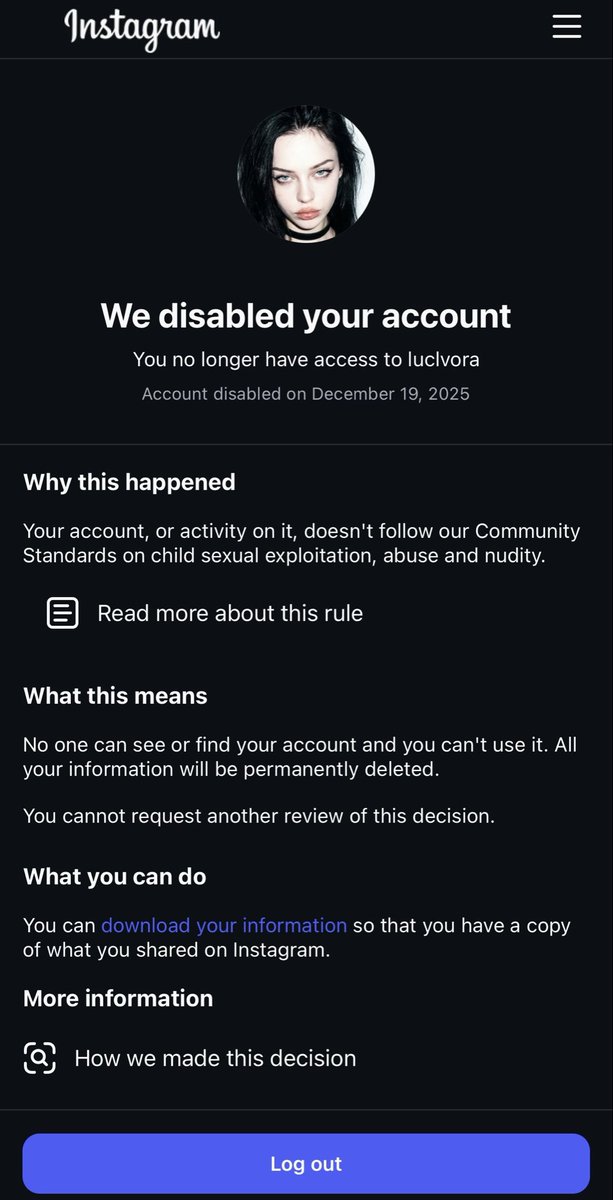 UNBURDZ's tweet photo. Please @andymstone review Luclvora account she was banned in instagram and threads for CSE. It’s not true. Please rewiev https://t.co/za19QOFzeK