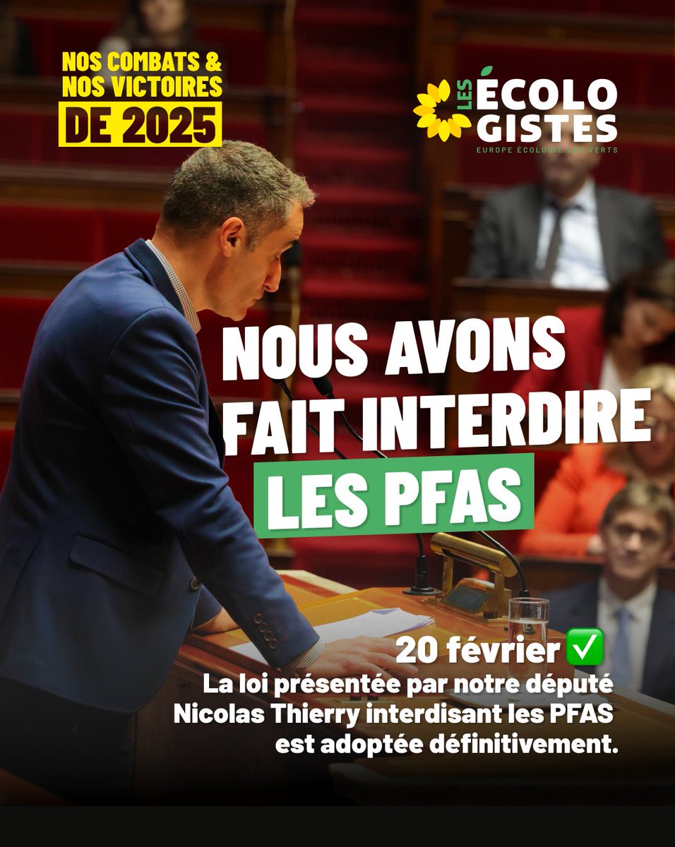 2025 : Une année de combats et de victoires écologistes ! ✌️🌻

🚫 20 février : l’Assemblée nationale adopte définitivement la proposition de loi de <a href="/nthierry/">Nicolas THIERRY</a> interdisant progressivement les PFAs en France !

Envie de faire bouger les lignes avec nous ? Rejoignez-nous !