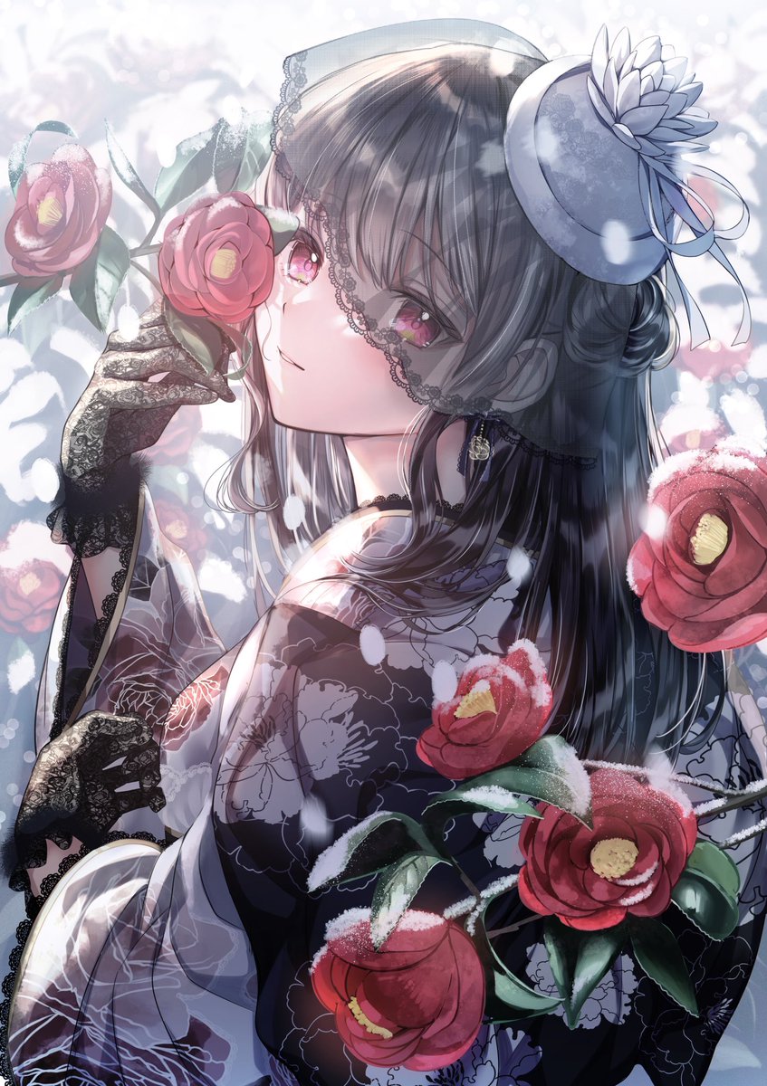 凪いだ視線、朱の花