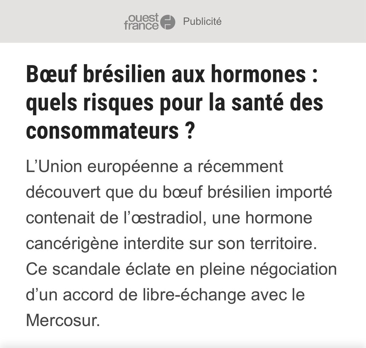 SarahHRakM4's tweet image. MERCOSUR - VIANDE DU BRÉSIL 
( art. 2024 ) 

MÊME LE BRÉSIL N’ARRIVE PAS À TRACER LES HORMONES UTILISÉES 

( Les autorités brésiliennes ne parviennent pas à garantir la traçabilité de l’utilisation de cette hormone. ) 

Des résidus de l’hormone de croissance œstradiol, interdite…