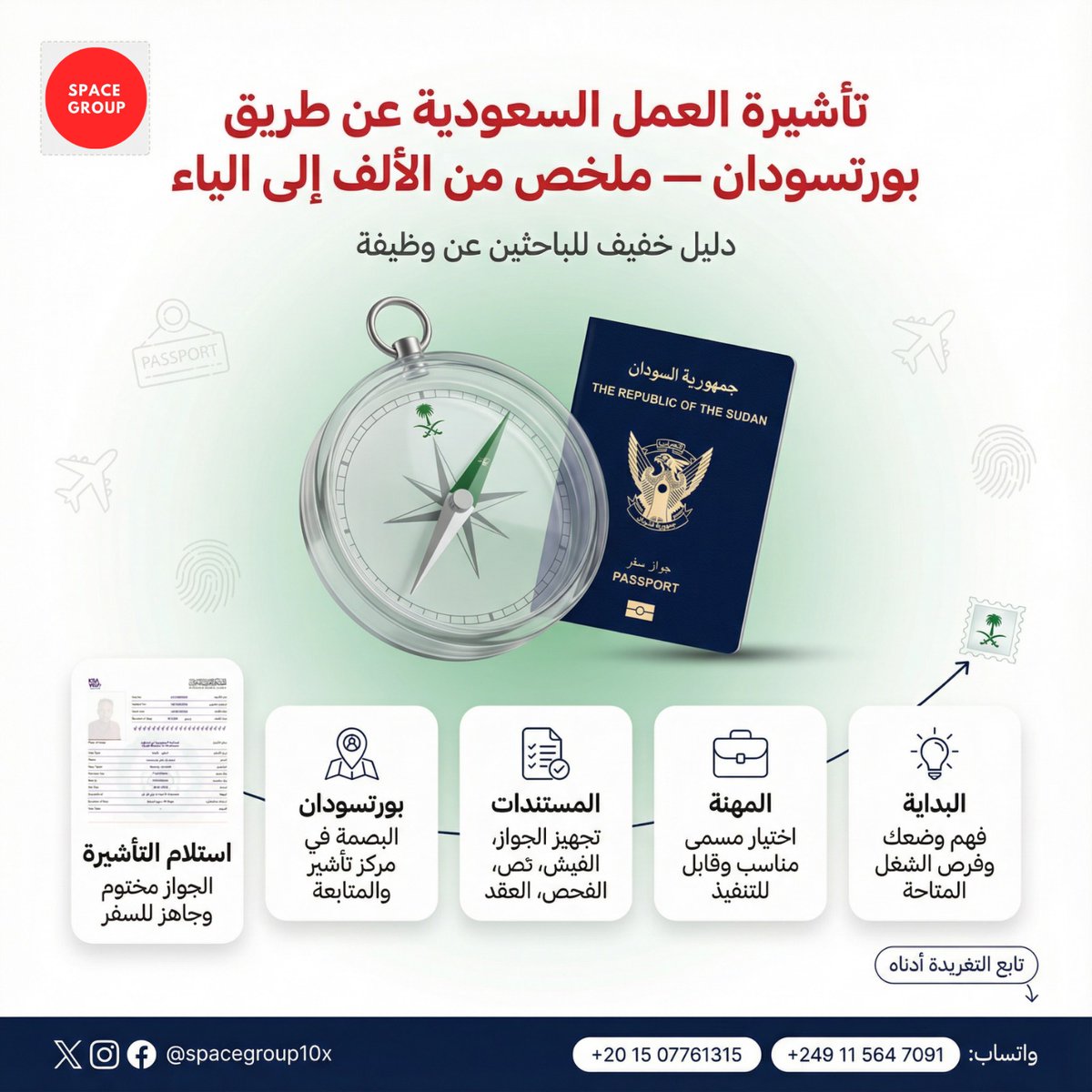 🔴 تأشيرة العمل السعودية عن طريق بورتسودان —
ملخص من الألف إلى الياء 🇸🇦✈️

السعودية هي الوجهة الاولى للبحث على وظيفة فعملنا ملخص خفيف يكون دليل لكل شخص ما ملم باجراءات الحصول على اقامة عمل سعودية .
ثريد :
تابع التغريدات 
( احفظه عندك حتحتاجه فيما بعد )
 ⬇️⬇️
1️⃣ التنسيق مع الجهة