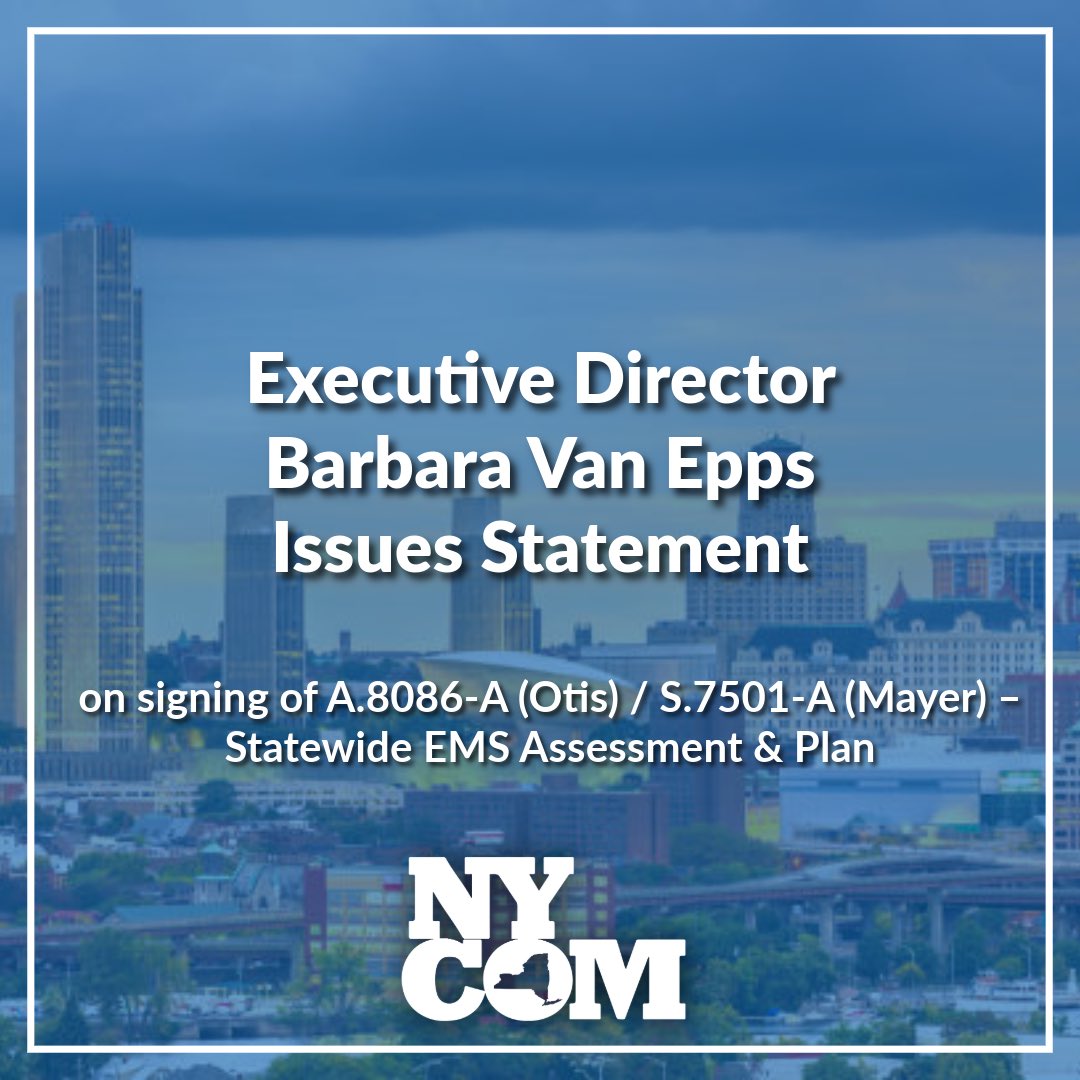 NYMayors's tweet photo. NYCOM and our members applaud Governor Hochul for signing this legislation and for recognizing the urgent need for a comprehensive, data-driven approach to bolstering emergency medical services across New York State. This action represents a critical step toward identifying systemic challenges, improving coordination and creating a sustainable future for EMS. We thank Assemblymember Steve Otis and  Senator Shelley Mayer for their leadership and their commitment to securing a long-term strategy that will better equip municipalities to deliver  reliable, life-saving care to their residents. @SteveOtis91 @ShelleyBMayer