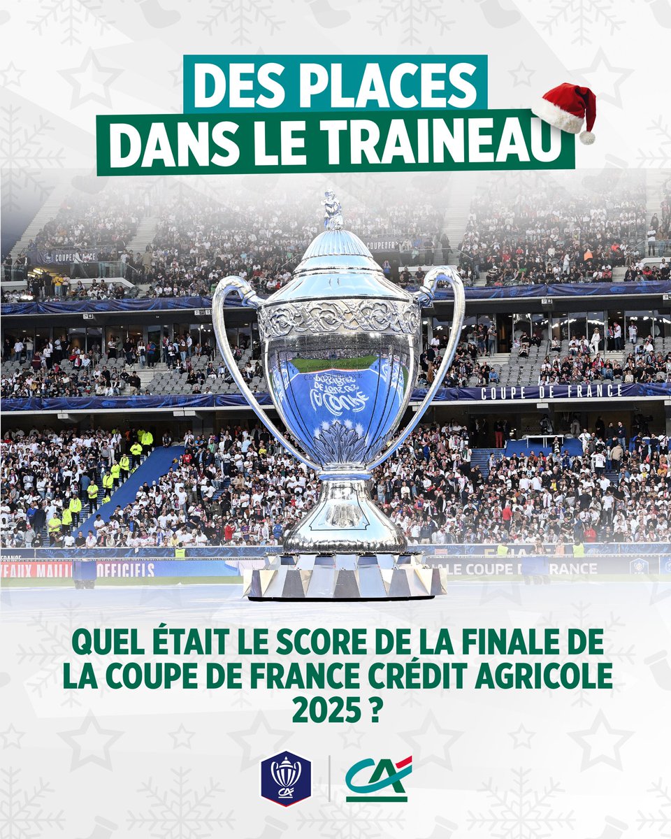 𝗗𝗘𝗦 𝗣𝗟𝗔𝗖𝗘𝗦 𝗗𝗔𝗡𝗦 𝗟𝗘 𝗧𝗥𝗔𝗜̂𝗡𝗘𝗔𝗨 

🎁 𝗔̀ 𝗚𝗔𝗚𝗡𝗘𝗥 : 2 places pour la finale de la Coupe de France Crédit Agricole à gagner ! 🎟️🇫🇷

🧐 Quel était le score de la finale de la Coupe de France 2025 ?

🍀 Tirage au sort parmi les bonnes réponses des abonnés
