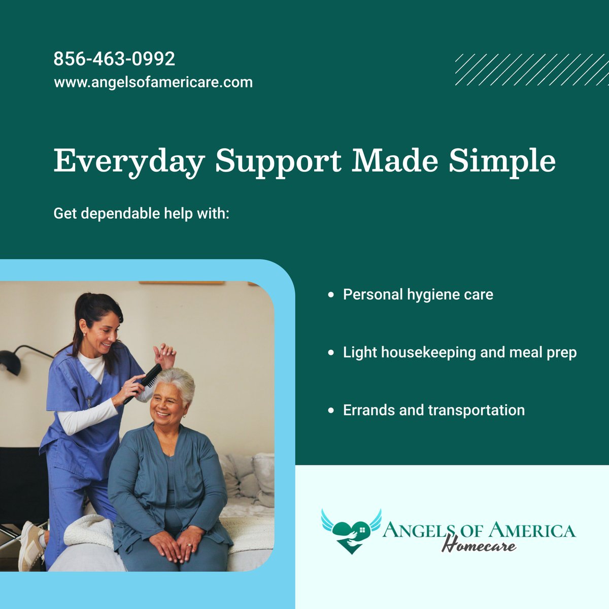 AngelsofAHC's tweet image. 🏡From hygiene care to errands, our team makes daily living easier and safer.

We’re here to help you stay independent and comfortable at home. 💙

#MtLaurelNJ #Homecare #DailySupport #CompanionCare #ReliableCare #PersonalHygiene