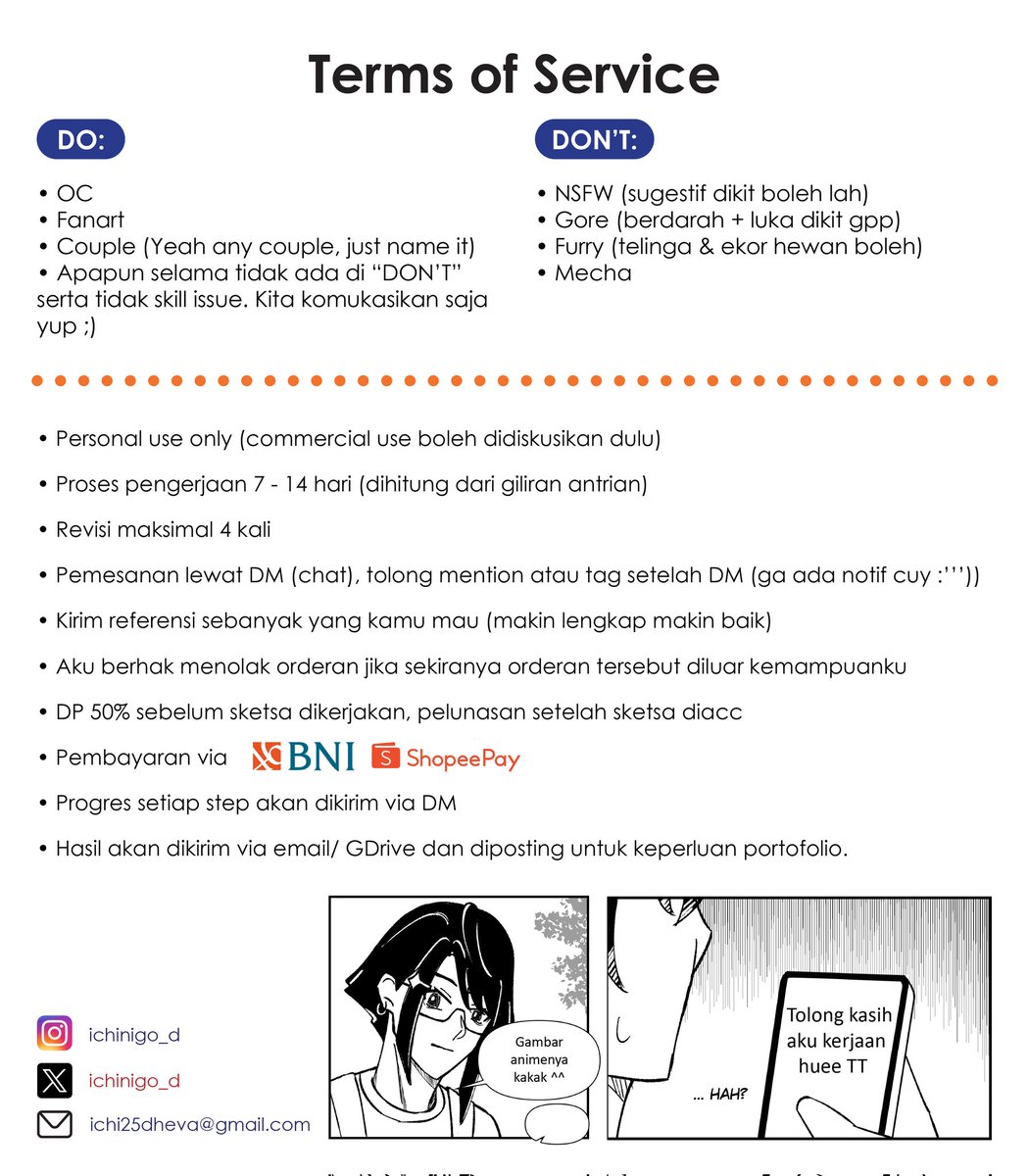 Hai haloo, karena sedang unemployed (hiks), ijinkan aku membuka commissionku ✨
Untuk sekarang 🇮🇩 only dulu yaa ^^
Yg berminat boleh langsung DM, atau mau tanya-tanya dulu juga bolehh ><
Like + RT are appreciated, Thank you semuaa 🫶🫶🫶
#artidn #zonakaryaid #artistindonesia