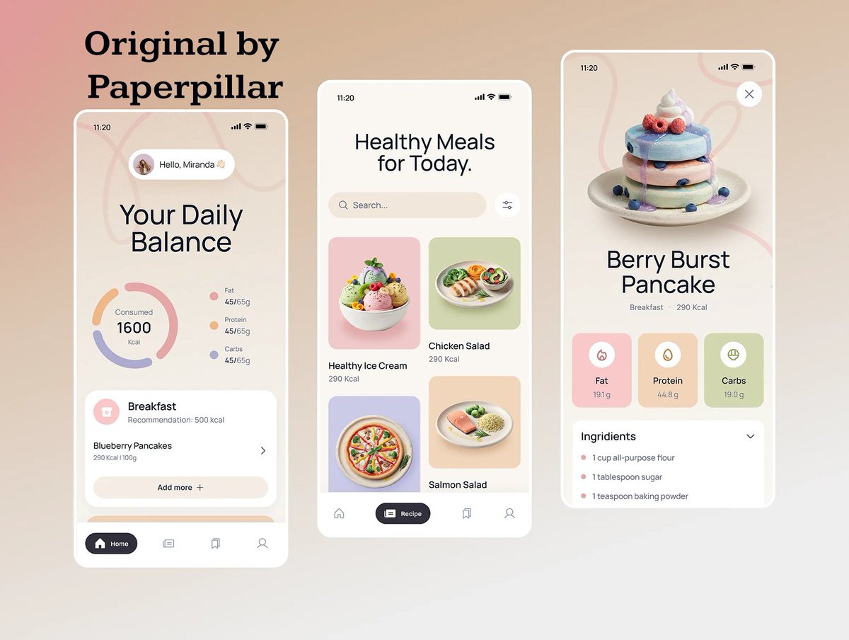 rabia191722's tweet photo. Day 34/120 of my Copy Design Learning Challenge 🎯
Practiced a Healthy Meal App UI today—focused on clean cards, soft colors & user flow.
Learning version: Rabia Akter
Original credit: Paperpillar
Consistency > Motivation 💪
#UIDesign #CopyDesign #DailyUI #DesignPractice #UIUX https://t.co/O9FHU3Ffj0