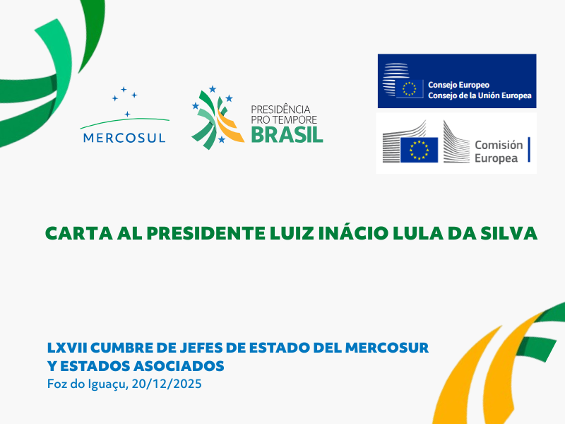mercosur's tweet image. [PT] 📑 A União Europeia reafirma seu compromisso com a assinatura do Acordo de Associação MERCOSUL-União Europeia como um passo fundamental para fortalecer os laços políticos, econômicos e estratégicos entre ambas as regiões. Leia a carta enviada ao Presidente do Brasil, Luiz…