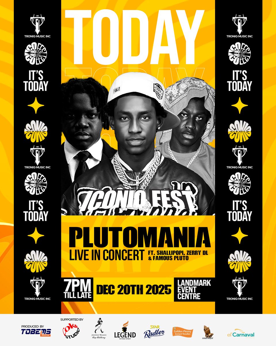 Today is for the Plutomanians Boiz.

Shallipopi, Zerry DL, and Famous Pluto take over Landmark tonight.

Pull up ready. 

The noise starts at 7PM.

Door closes at 10:30PM

#iconiqfest #theplutomanians