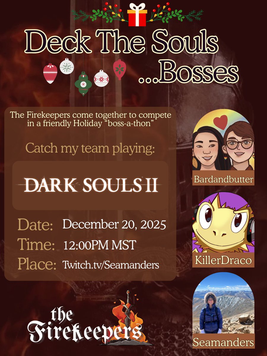 Today at 12pm MST, I’ll be doing a Firekeepers Dark Souls 2 event! We’re spinning a challenge wheel and fighting as many bosses as possible! Come join in on the chaos!

#twitch #firekeepers #DarkSouls2