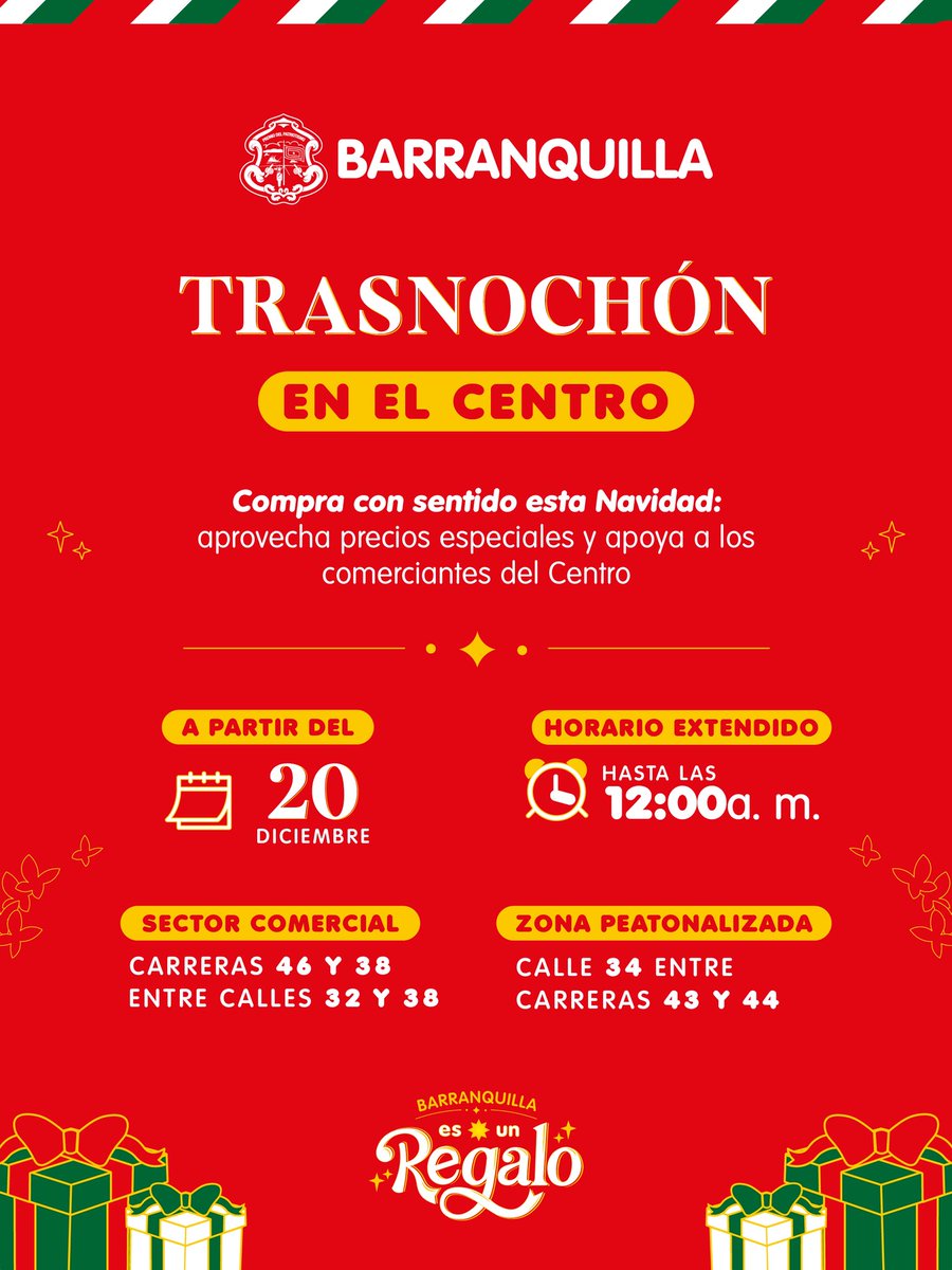 Hoy vive el Trasnochón y la Feria del Juguete en el Centro. 

Compra hasta la medianoche, apoya a nuestros comerciantes y disfruta activaciones culturales en el Paseo Bolívar.

✅ Transmetro con horario extendido y parqueaderos habilitados.