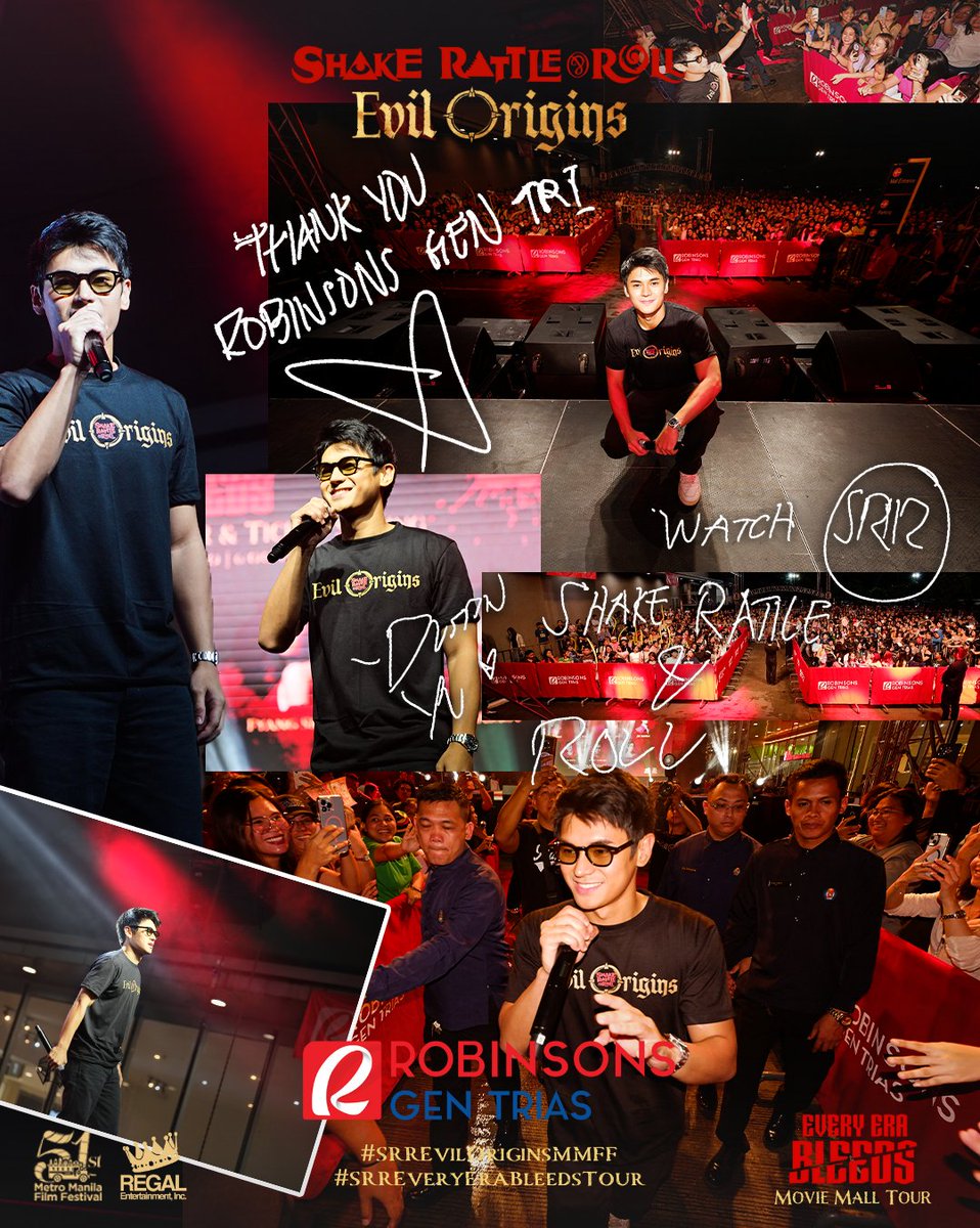 RegalFilms's tweet image. RAMDAM NA RAMDAM NAMIN ANG INYONG MGA SIGAW, ROBINSONS GENERAL TRIAS!!! 🔥😱Salamat sa walang patid na tili—mas lalong nagising ang evil.
#SRREvilOrigins, directed by Shugo Praico, Joey De Guzman, and Ian Loreños.

#SRREvilOriginsMMFF #MMFF51 #MMFF2025 #FilipinoHorror