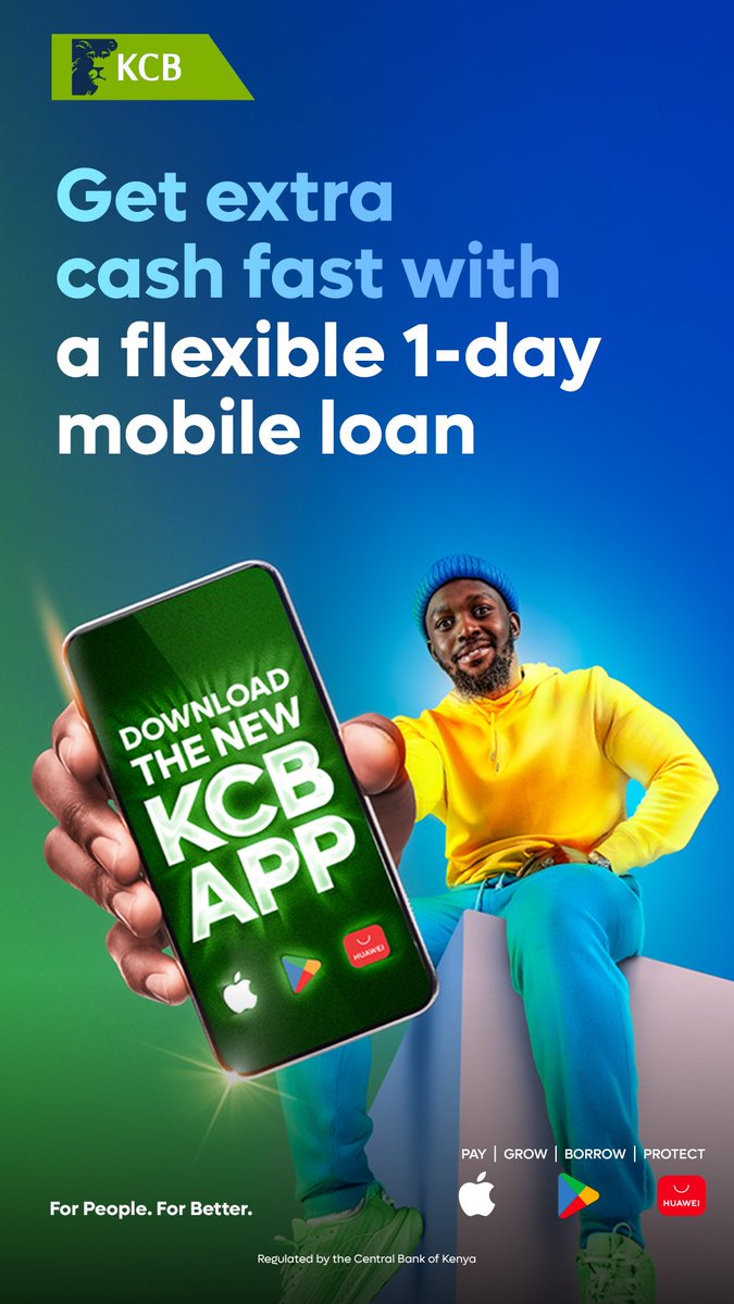 Download the new kcb app and get a loan that u can pay with 1day -12months n with clear pricing ie for  emergency or cash flow ,must be registered for 6months it's instant,convinient and flexible. <a href="/MwikaliHope1/">Mwikali Hope</a> <a href="/KCBInKenya/">KCB Kenya</a>,#ForPeopleForBetter,#NewKCBApp,#KCBNiYetu