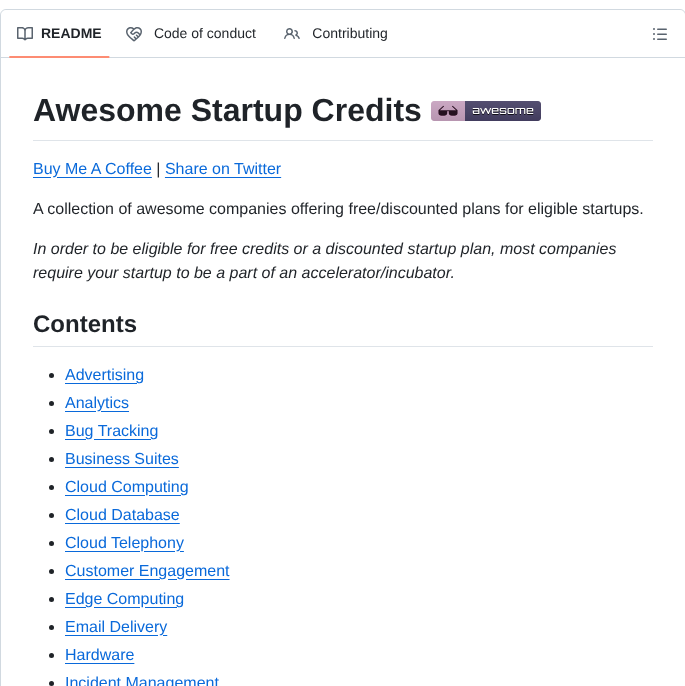tom_doerr's tweet photo. List of credits and plans for startups

https://t.co/Cneo6XMdzo https://t.co/QmLoMtZYl4