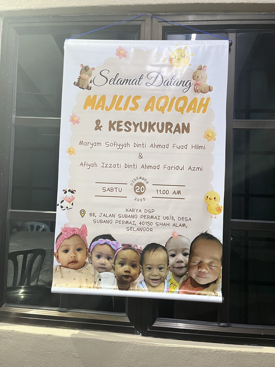 _fyayazahari's tweet photo. Alhamdulillah syukur selesai majlis aqiqah Maryam Sofiyyah &amp; Afiyah Izzati 💞 semoga kedua dua anak ini membesar dengan sihat sempurna akal fikirannya, akhlaknya, cemerlang duniawi &amp; ukhrawi 🤲🏻🎀 https://t.co/Qdp6rE4g6x