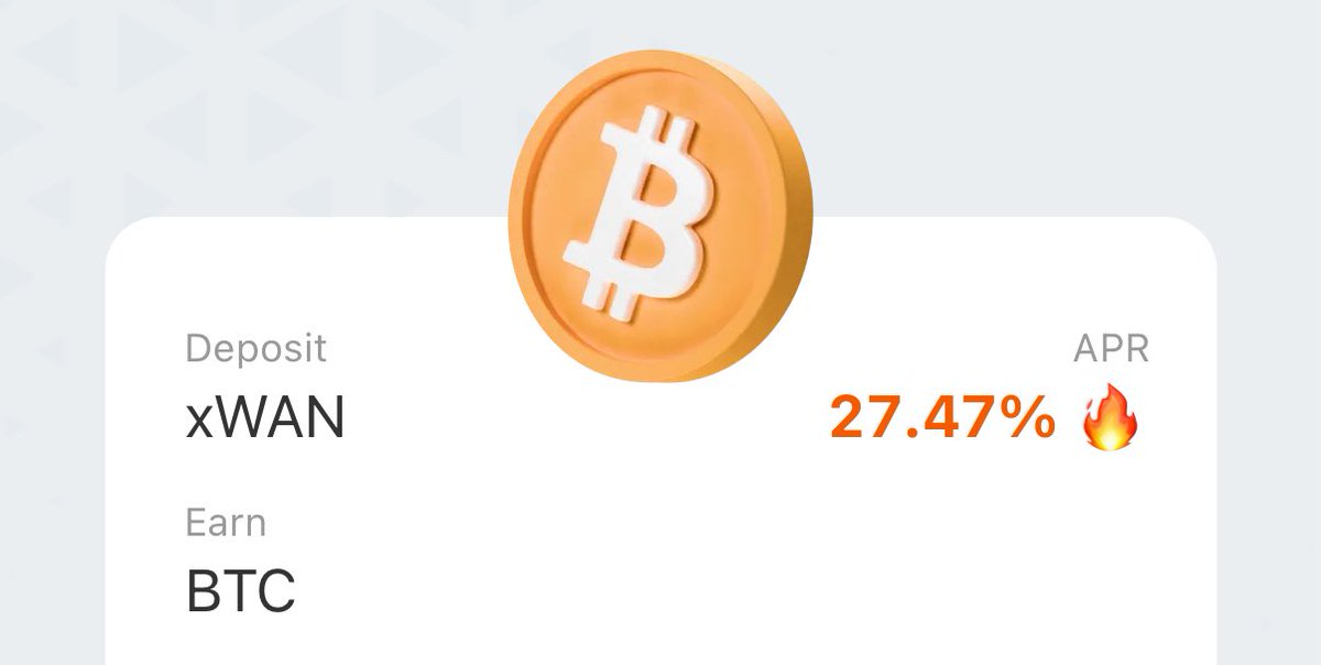 Finance_Flo's tweet photo. 27.47% APR π₯π₯ on xStake
Stake $xWAN β earn $BTC π π°
Double win for the next bull run ππ
Earn BTC now + upside when the market explodes π
https://t.co/xIdaltxOfi
#DeFi #BullRun #CryptoGains #BTC #xWAN #xStake $WAN https://t.co/YFCOoDxAjG