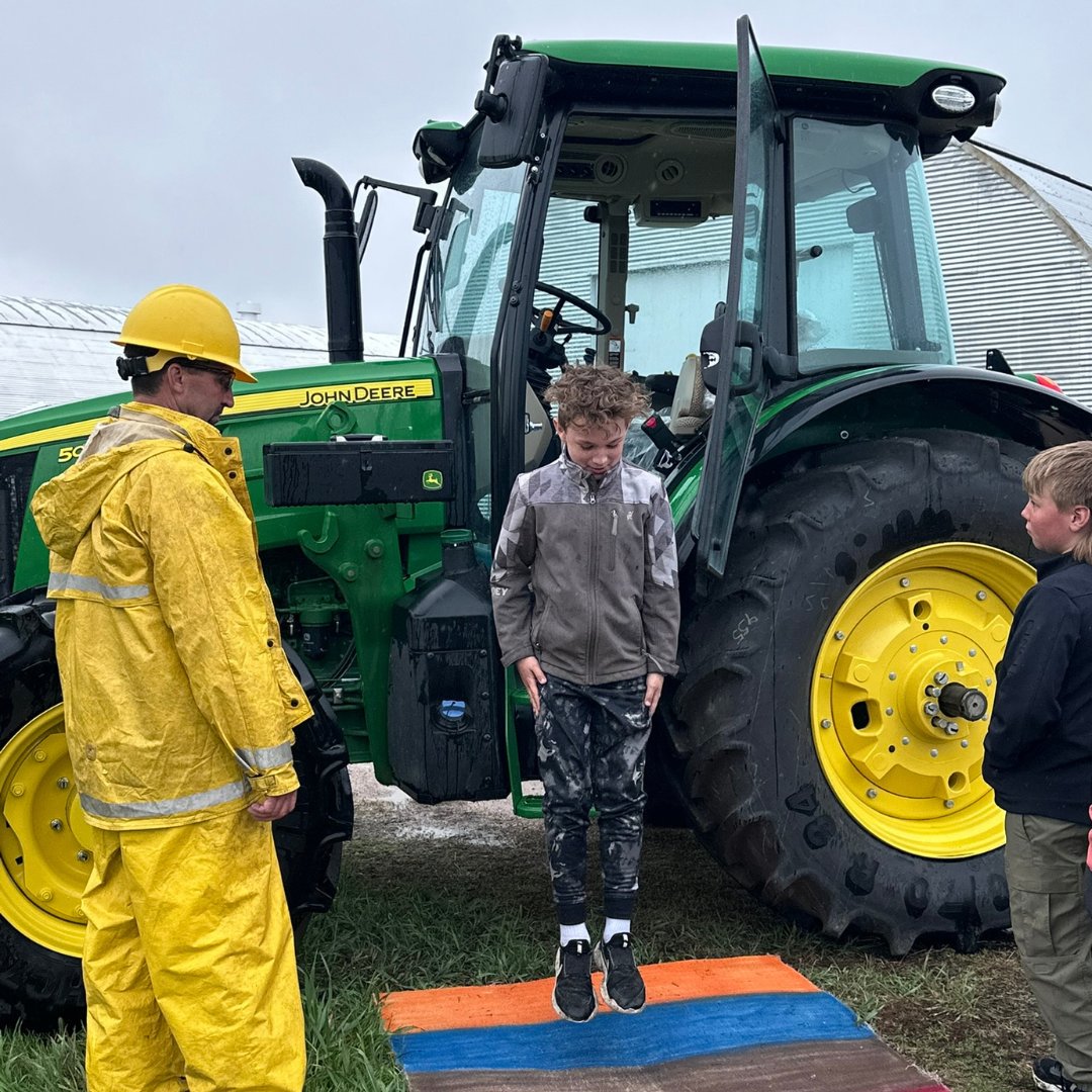 Do you know what’s happening in this photo?

A child is practicing how to safely escape a tractor if it contacts a downed power line—jumping clear with both feet together, then shuffling away. At #PAFSafetyDays, kids practice safety.

Give Now: progressiveag.org/donate2025